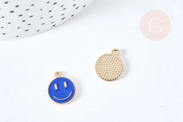 Gingerlily Pendentifs smiley doré bleu 12mm lot de 5
