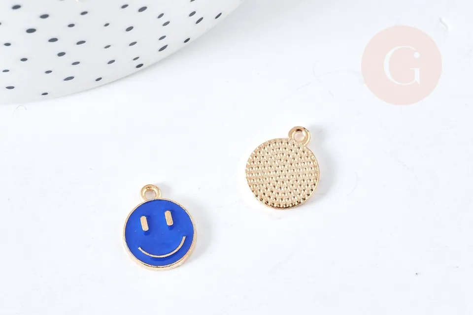 Gingerlily Pendentifs smiley doré bleu 12mm lot de 5