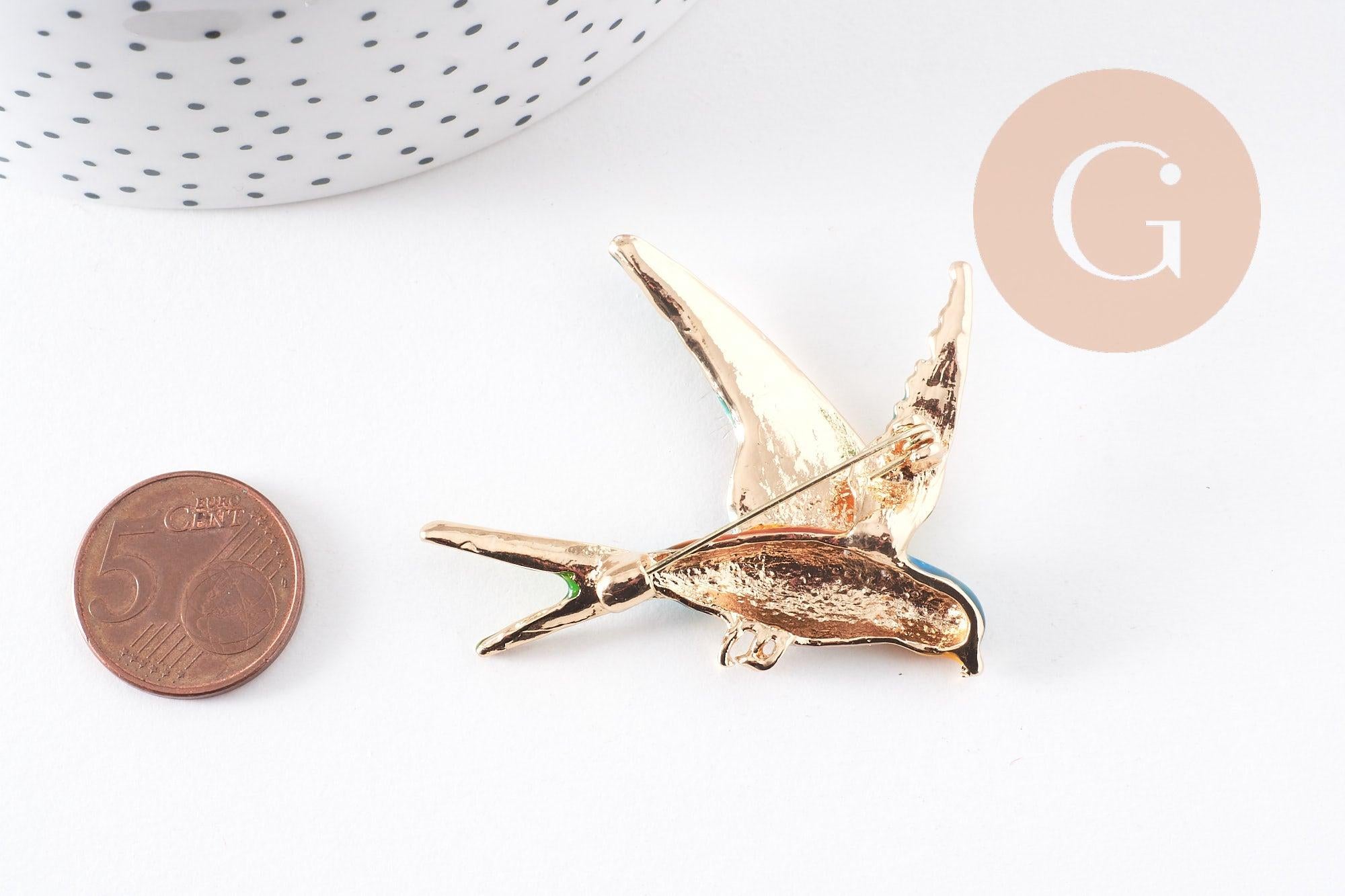 Gingerlily G10163 broche oiseau dorée émail 52mm