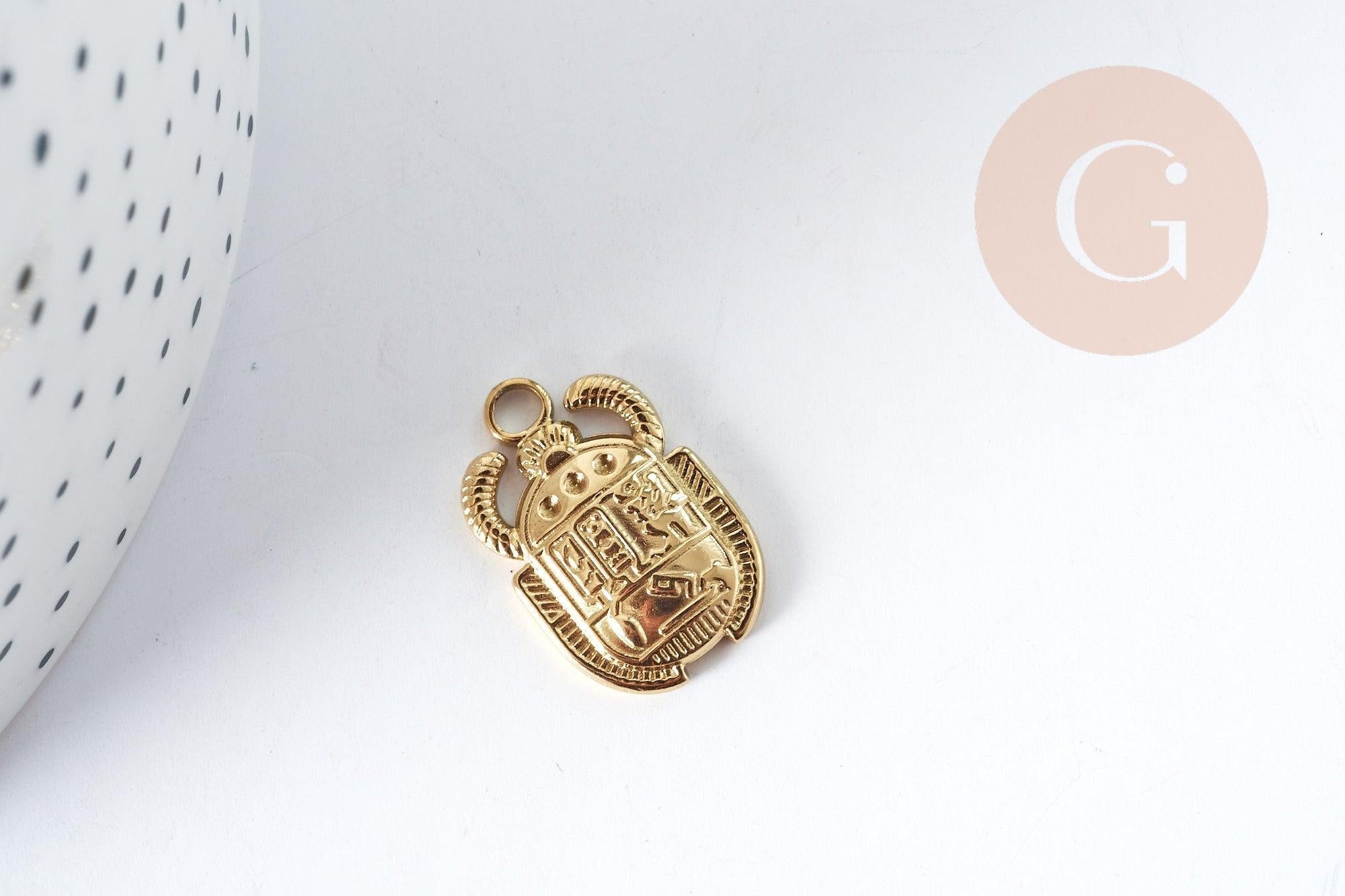 Gingerlily Scarabée G8995 pendentif acier doré 20,5mm x1