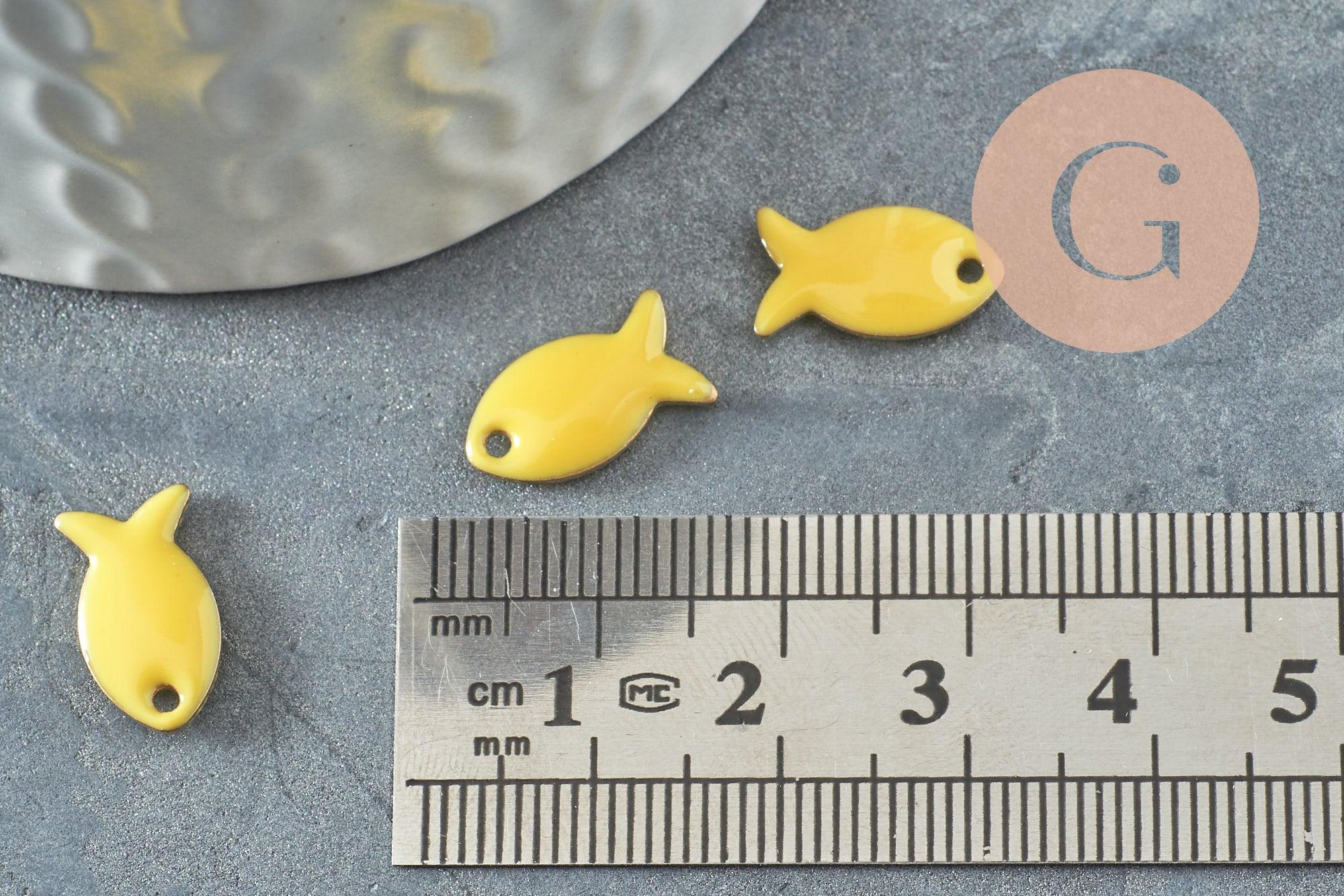 Gingerlily Pendentif Poisson Laiton Émail Jaune 13,5mm x2