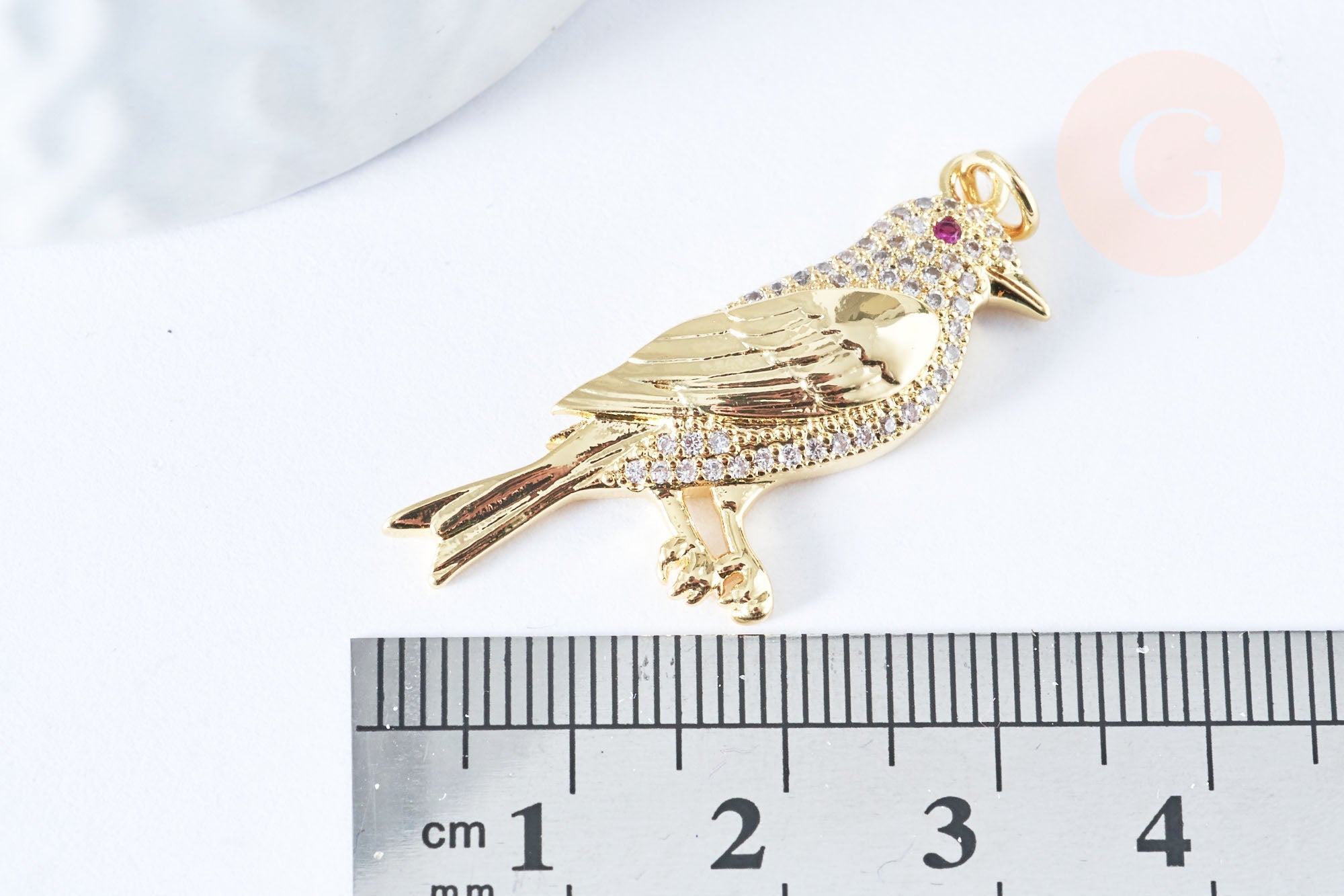 Gingerlily Perles G6675 pendentif oiseau 36mm laiton doré zircon