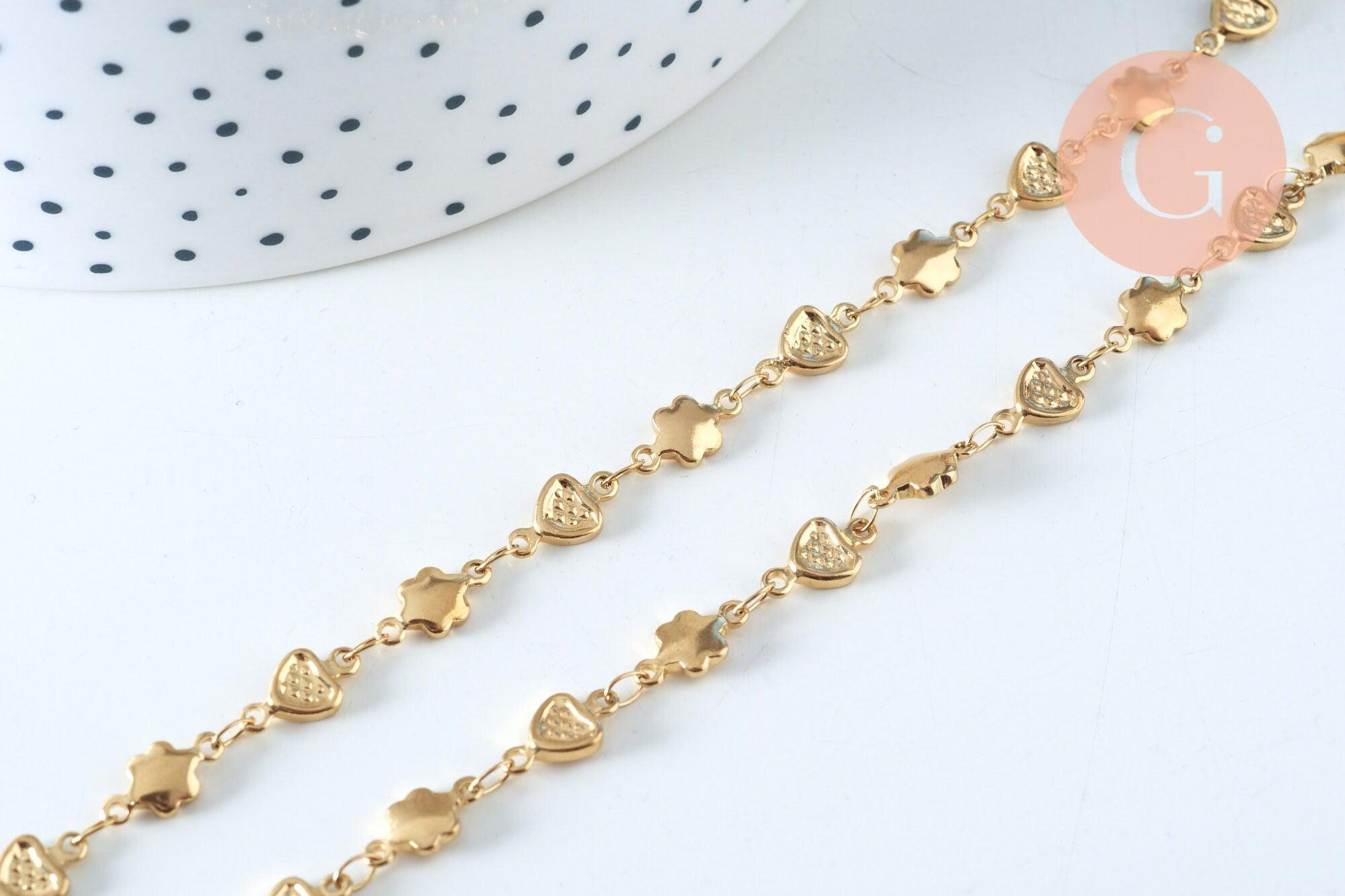 Gingerlily G6233 bracelet cœur fleur acier doré 21cm réglable