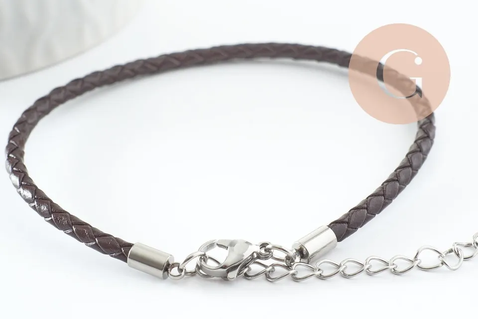 Gingerlily Accessoires bracelet cuir cacao acier 21.5cm x1