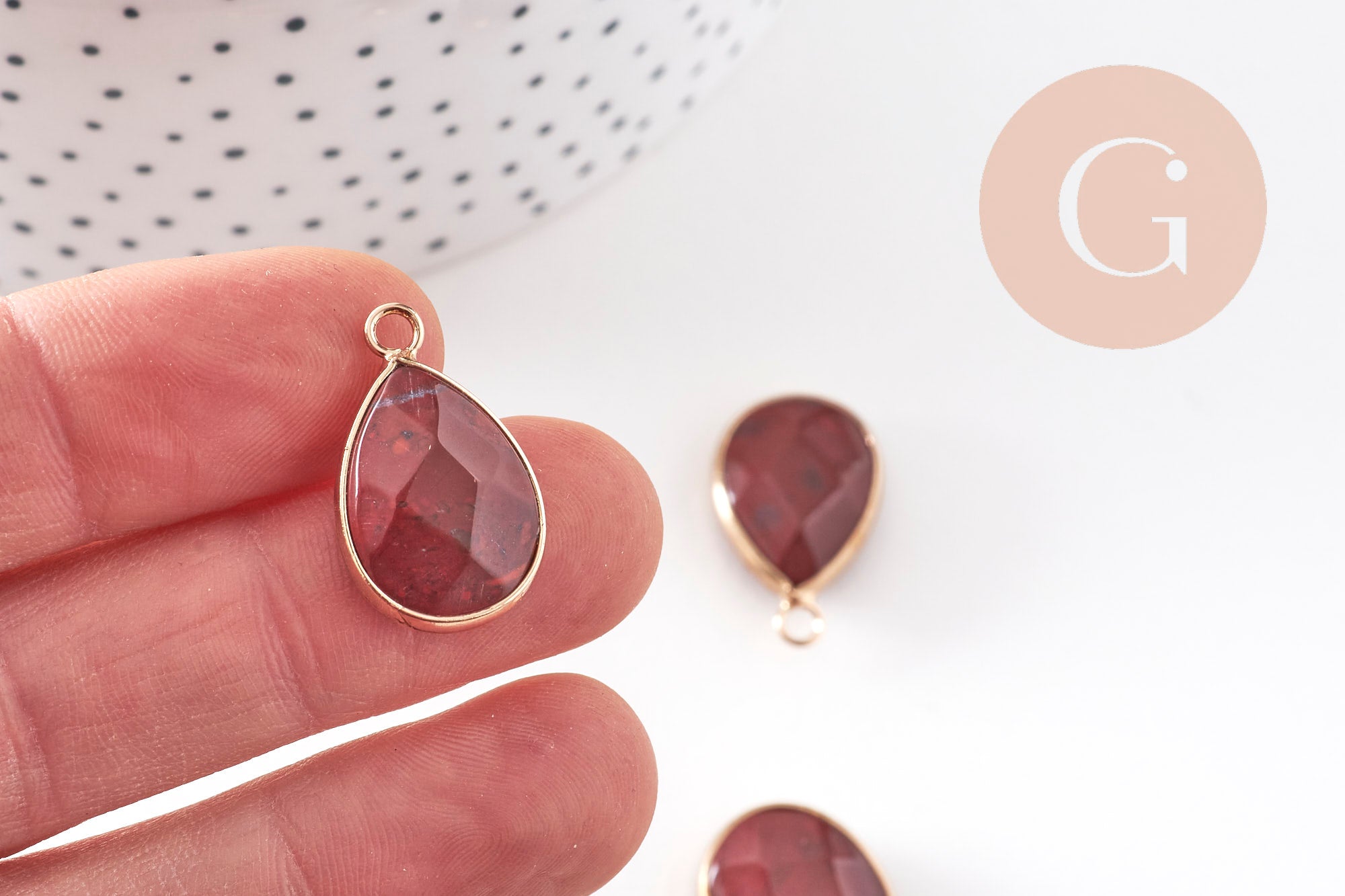 Gingerlily Pendentifs connecteur jaspe rouge 23mm laiton doré