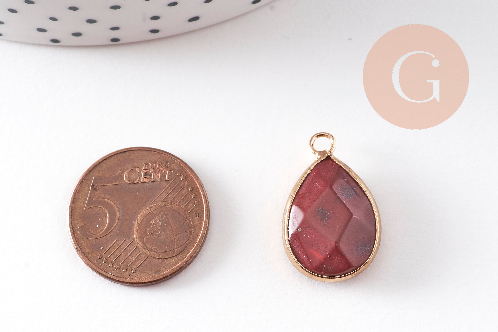Gingerlily Pendentifs connecteur jaspe rouge 23mm laiton doré
