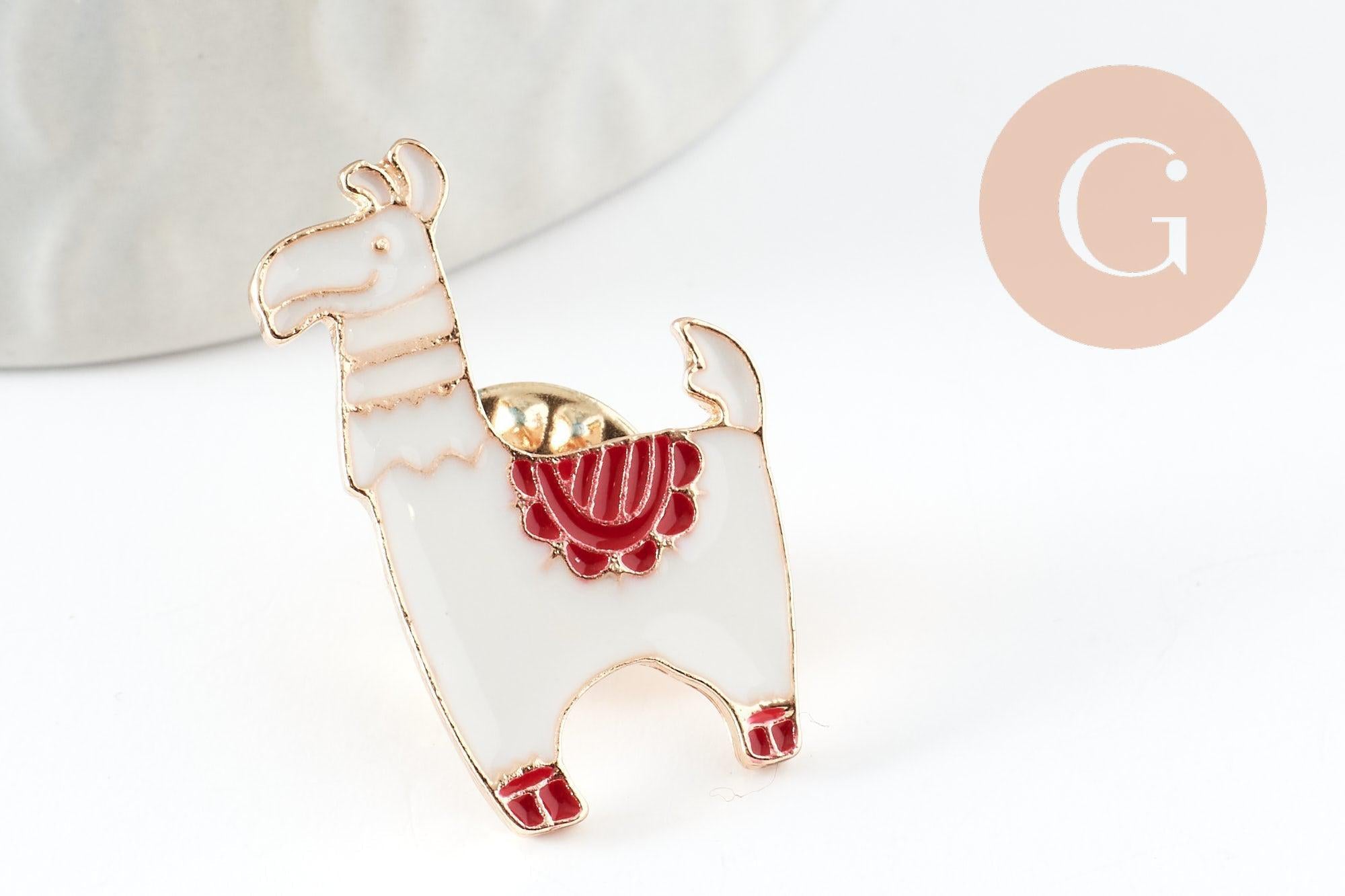 Gingerlily broche pin's lama doré émail 27mm x1