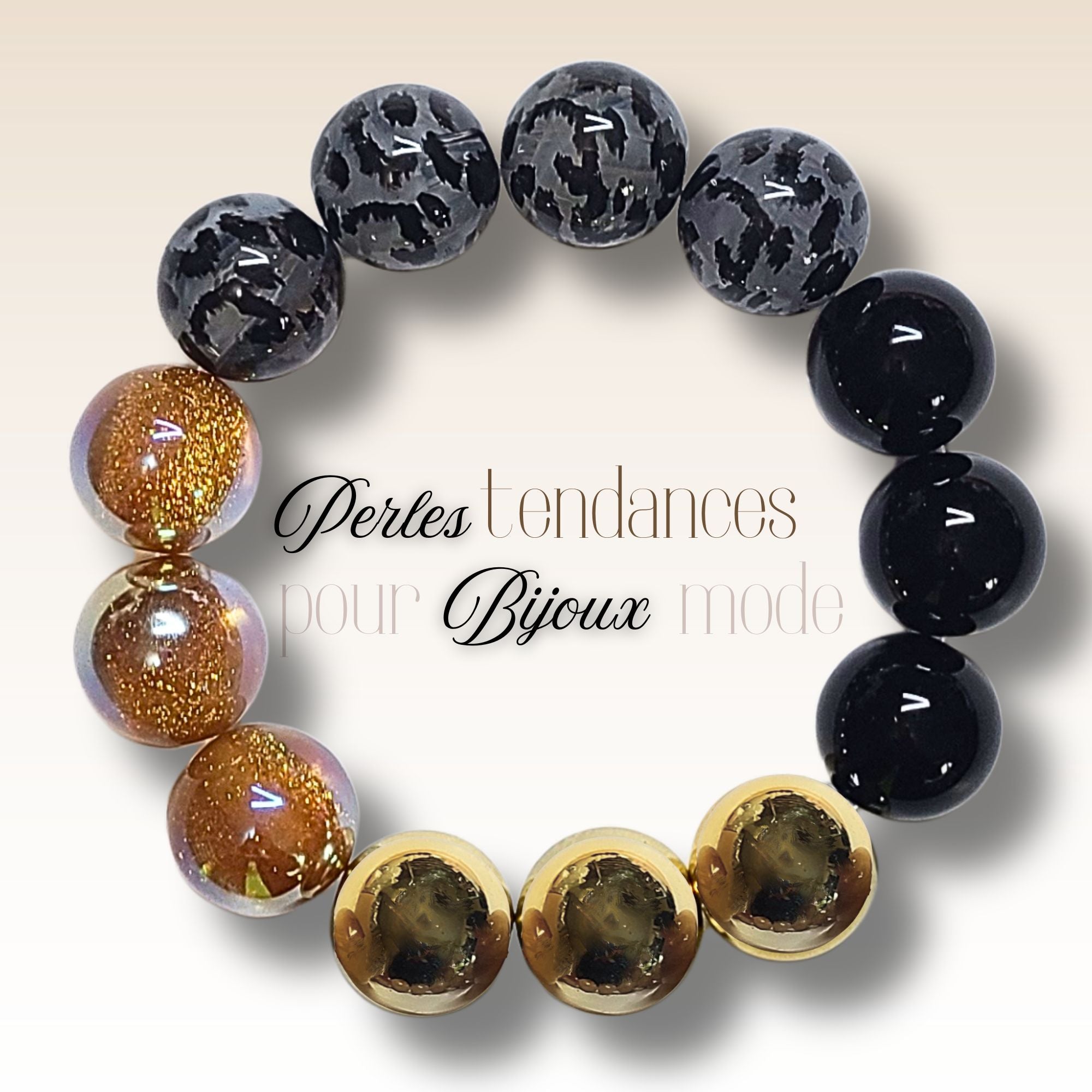 ARTSHOP Boules 16MM 233 Léopard Gris fumé perles x15