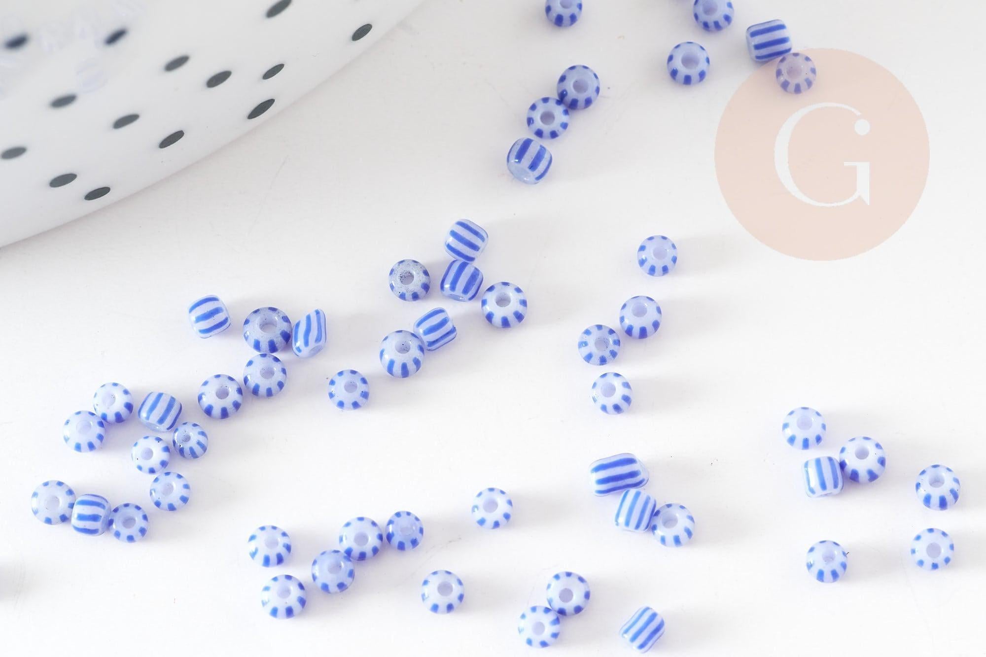Gingerlily Perles rocaille G9286 bleu blanc 1,5mm 10g