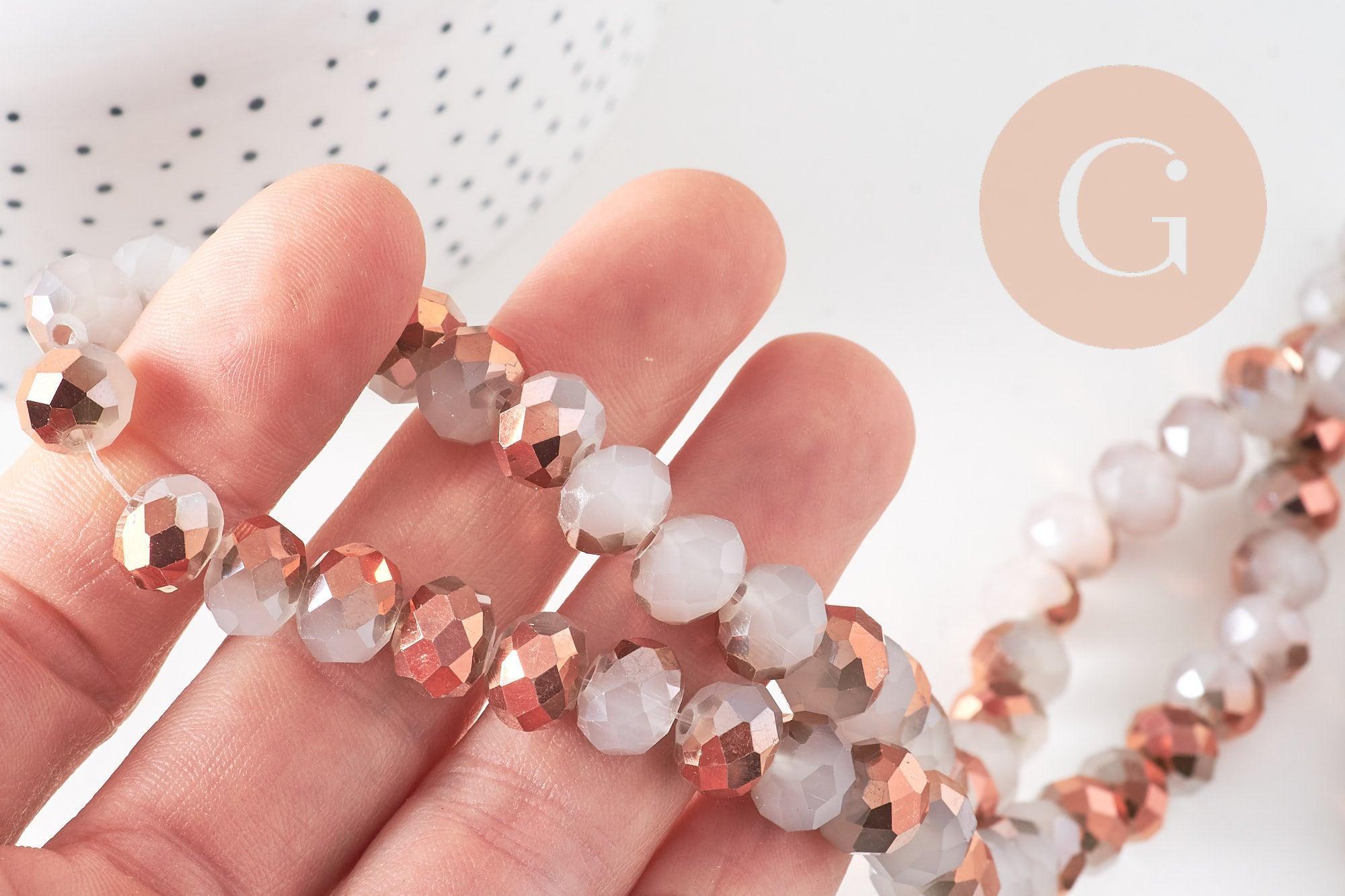 Gingerlily Perles rondelles cristal blanc doré 10x8mm fil 48cm