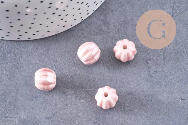 Gingerlily Perles Ronde porcelaine rose 13mm x10 irisée
