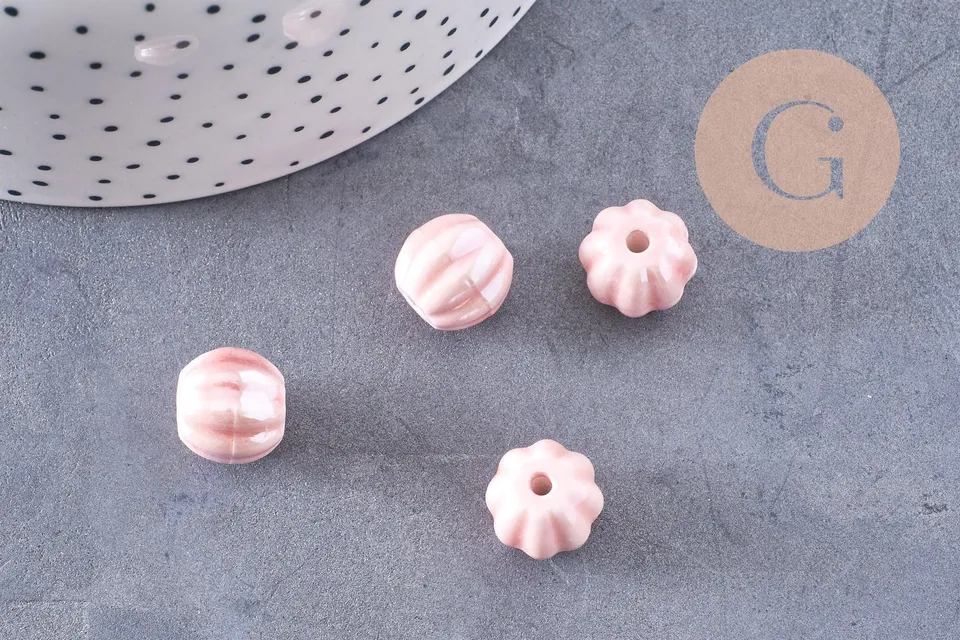 Gingerlily Perles Ronde porcelaine rose 13mm x10 irisée