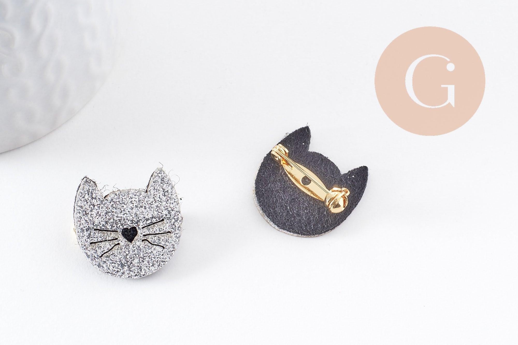 Gingerlily Broches broche chat gris paillettes 22mm x1