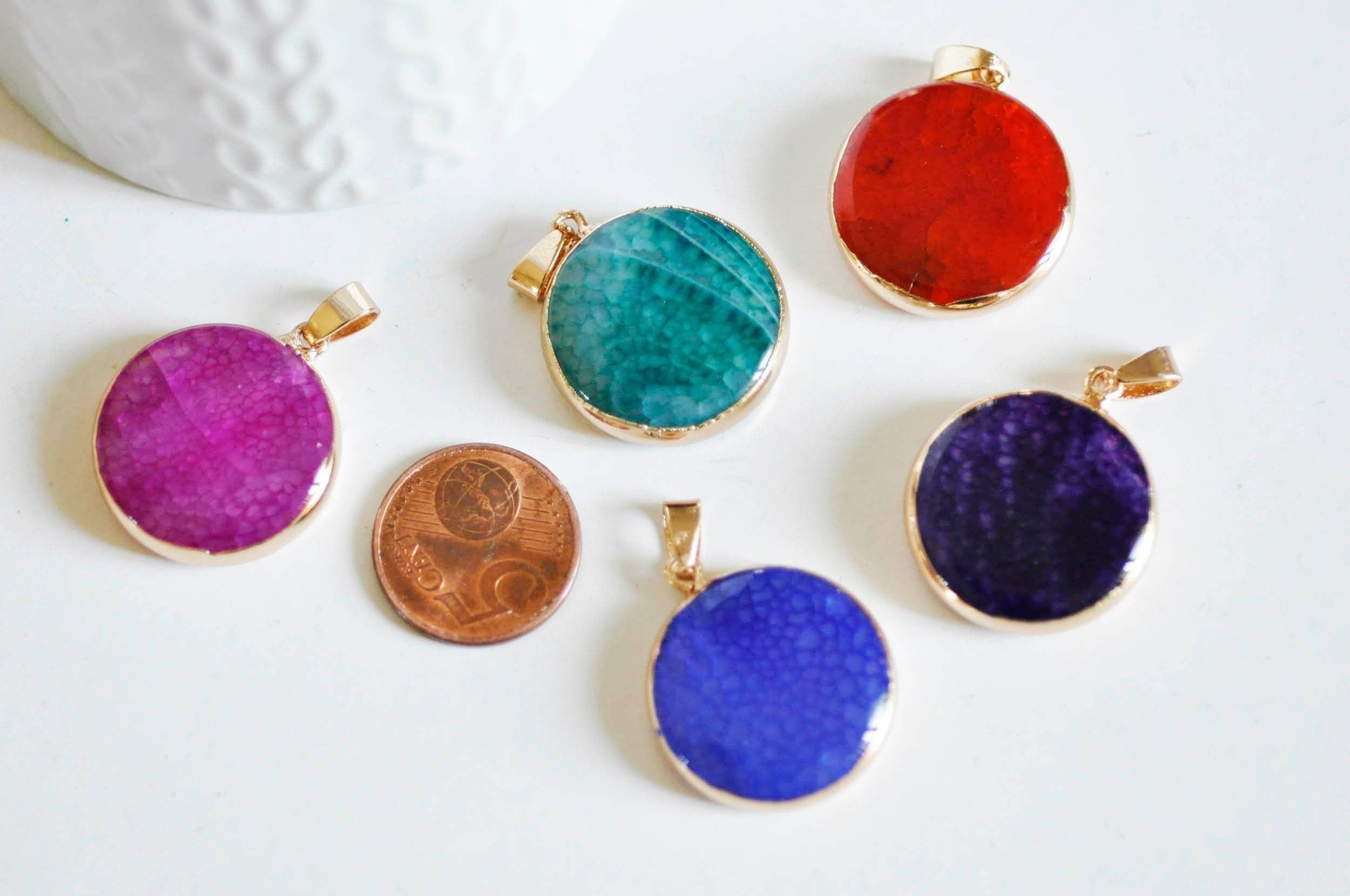 Gingerlily Pendentifs G0384 rond agate verte doré 24mm pendentif x1