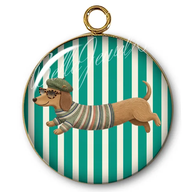 ARTSHOP Intemporel pendentif teckel rayures doré x1
