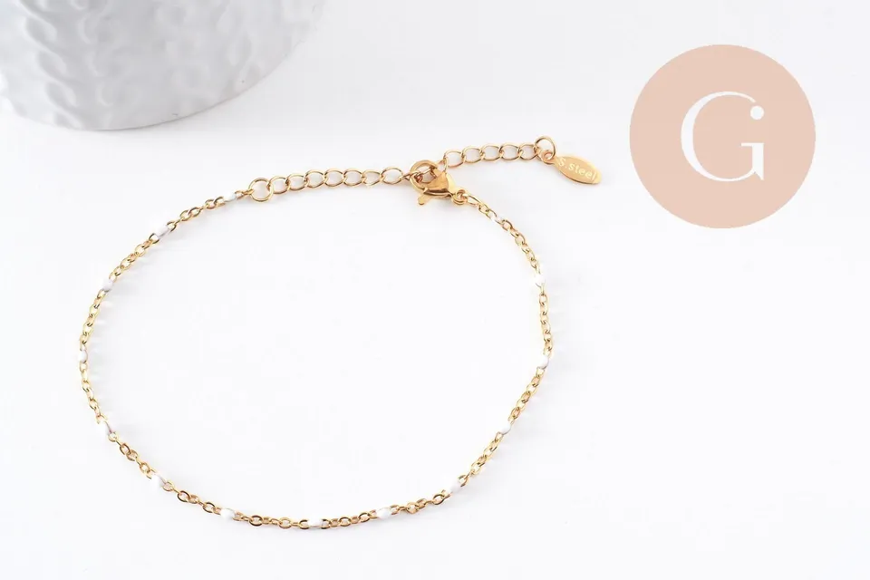 Gingerlily G10229 Bracelet Chaîne Doré Résine Blanche 20,5 cm