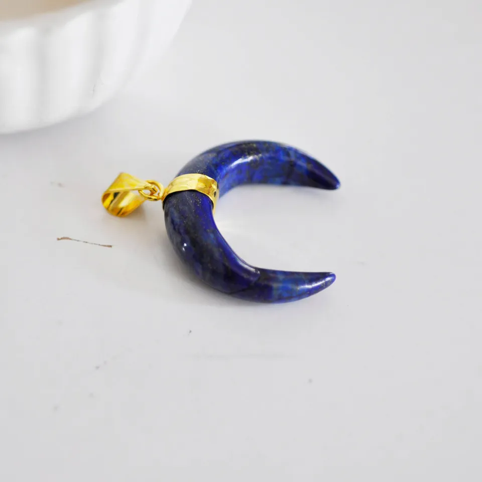 Gingerlily Perles G1377 pendentif lune lapis-lazuli 32 mm pierre