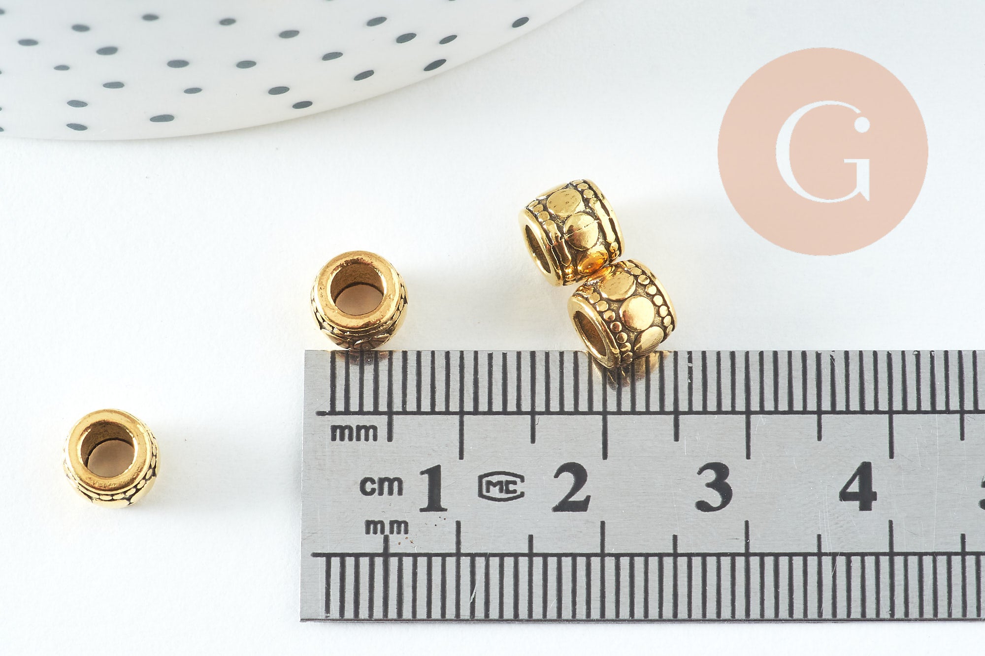 Gingerlily Perles tube gravé zamac doré vieilli 7x6mm x20