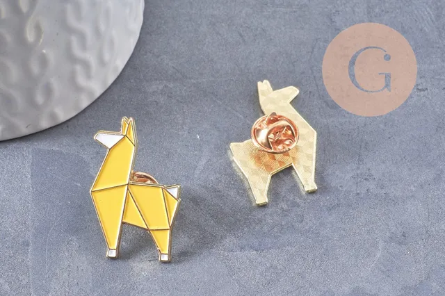 Gingerlily Broche Pins Caniche Origami Doré Jaune 32mm