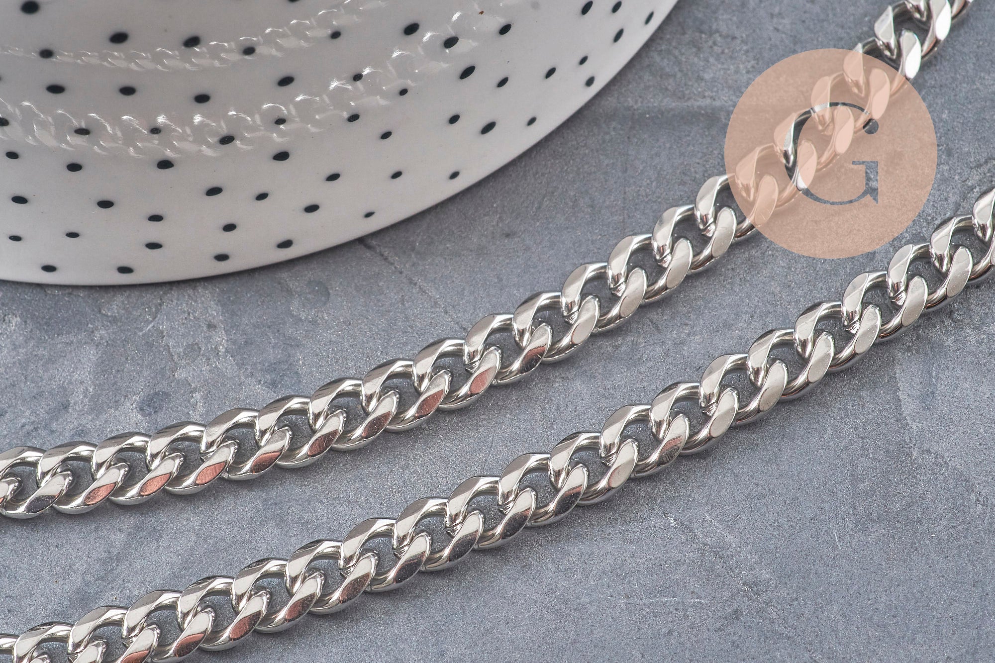 Gingerlily Collier chaîne cubaine acier platine 9mm 41cm