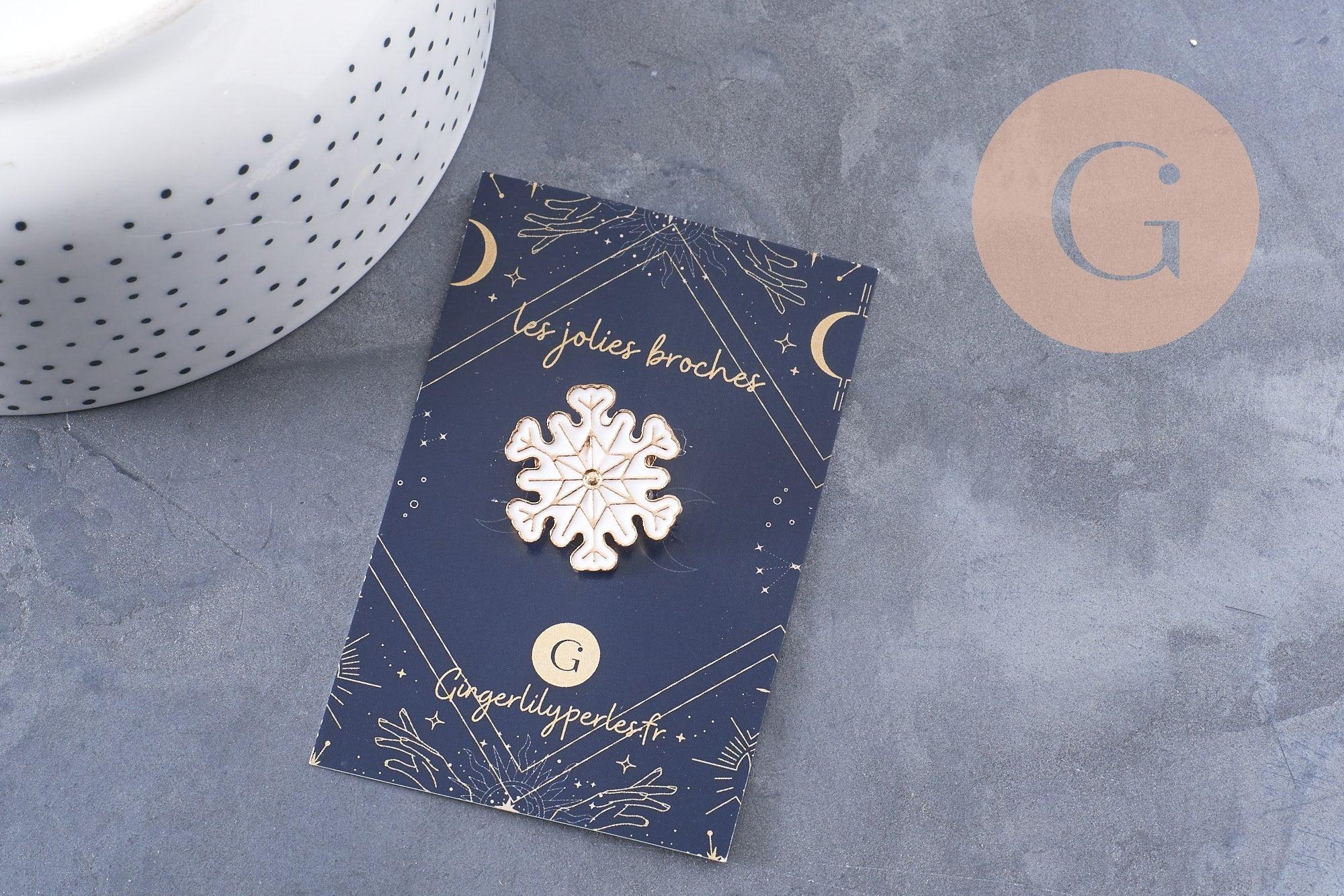 Gingerlily Broche flocon neige broche 24mm blanc doré x1