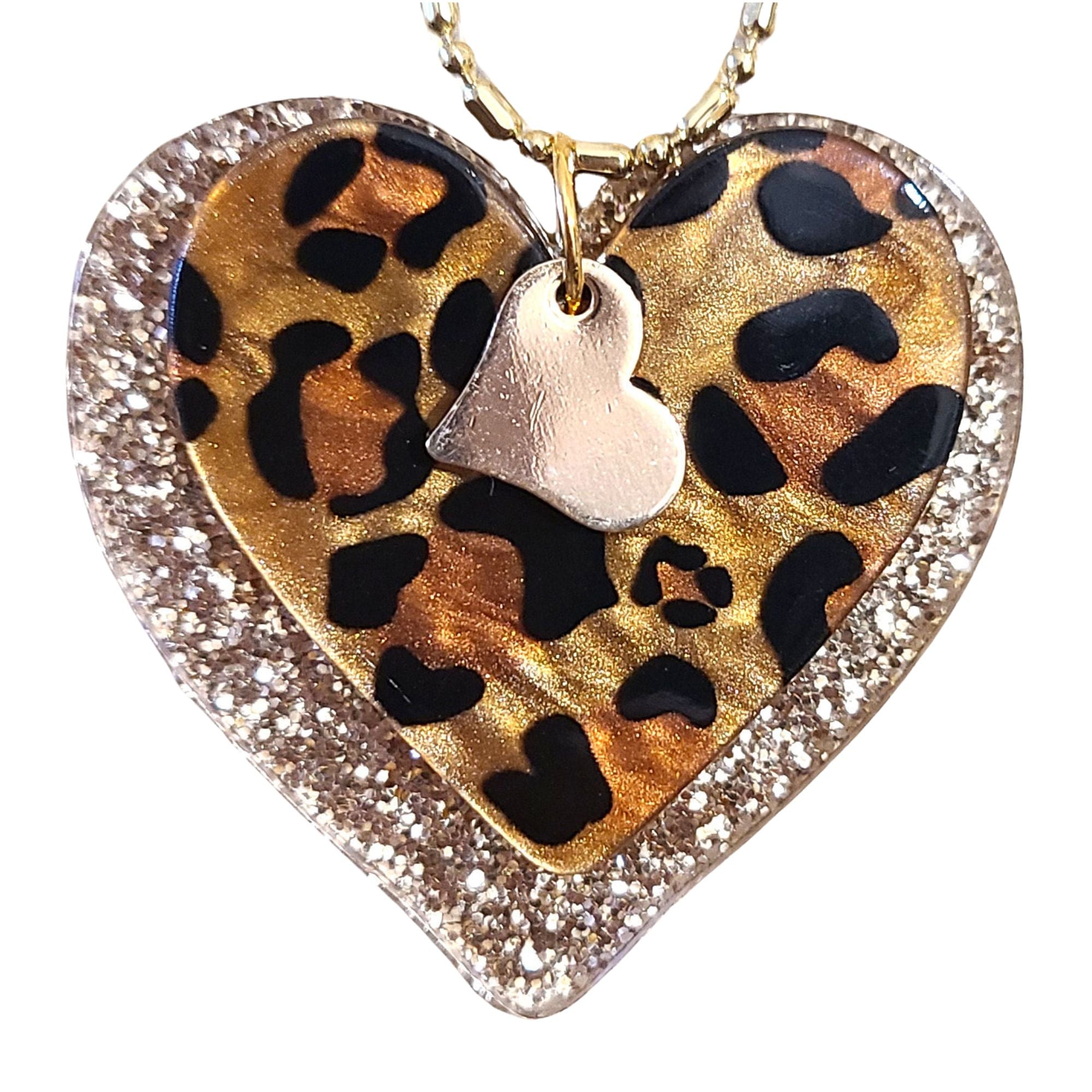 ARTSHOP Pendentif Cœur Léopard Foncé x1 résine