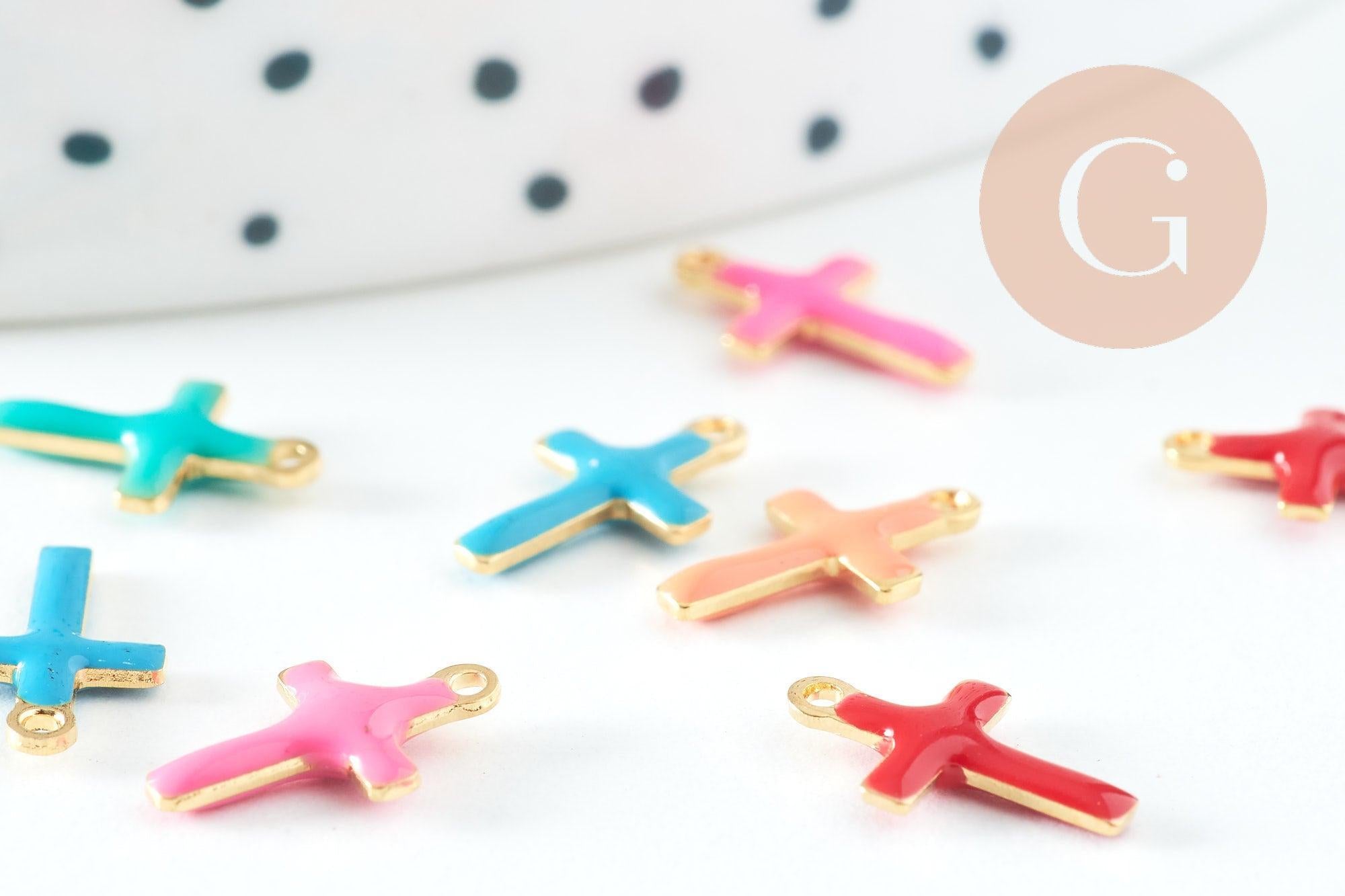Gingerlily Pendentifs croix dorée émail multicolore 10mm x10
