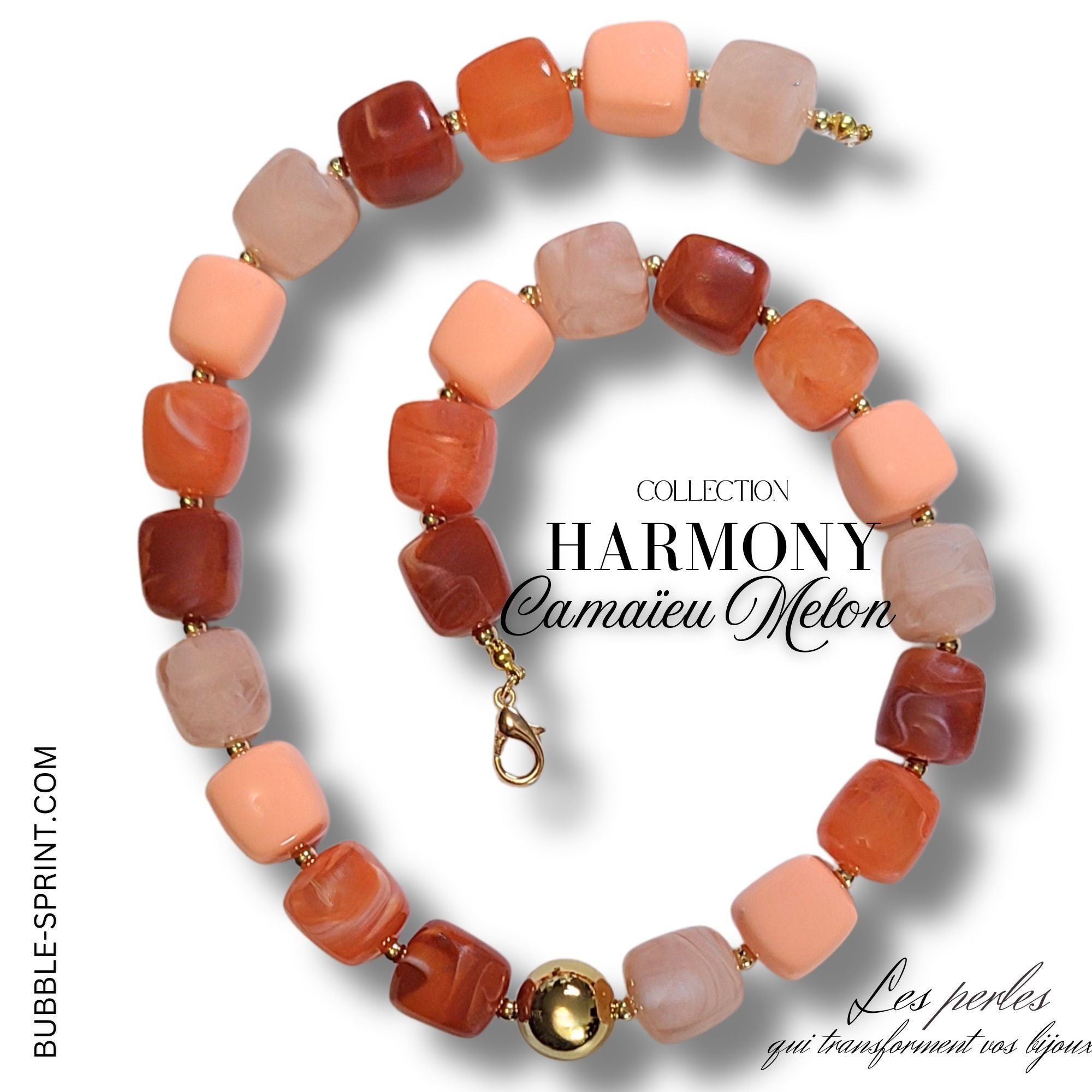 ARTSHOP Harmony collier Camaïeu Melon monté 50 cm acrylique