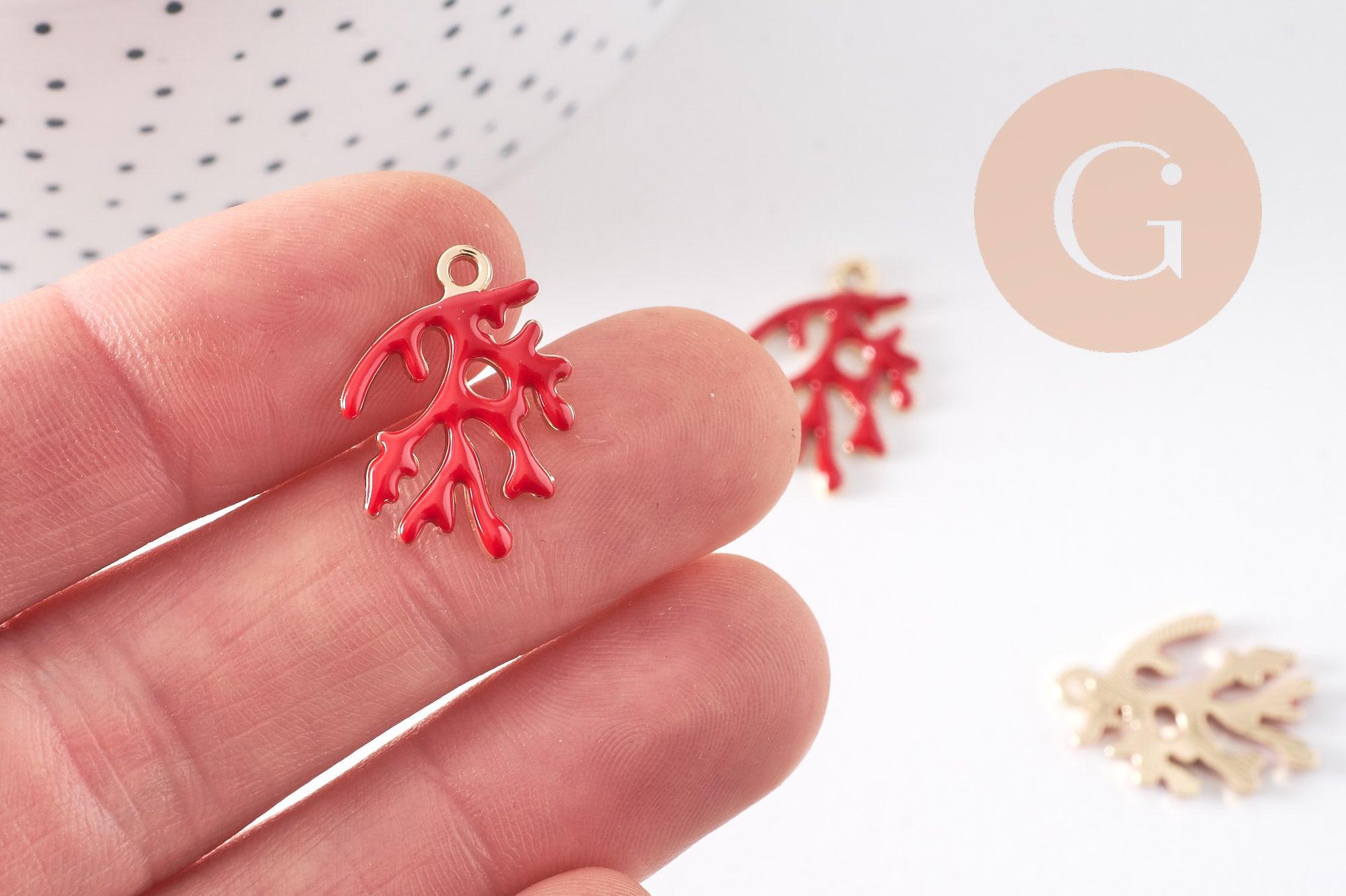 Gingerlily Pendentifs corail émail rouge doré x2