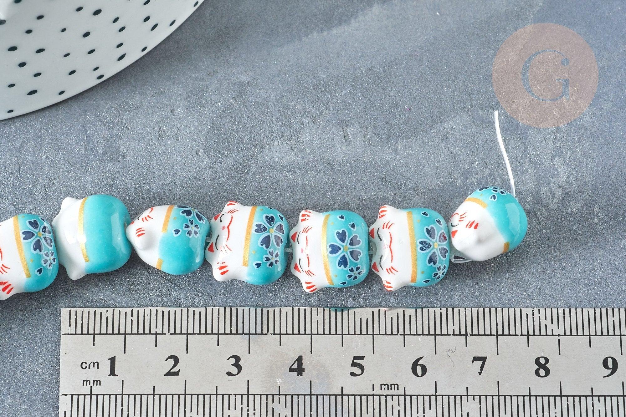 Gingerlily Perles chat 14mm perle porcelaine turquoise lot de 5