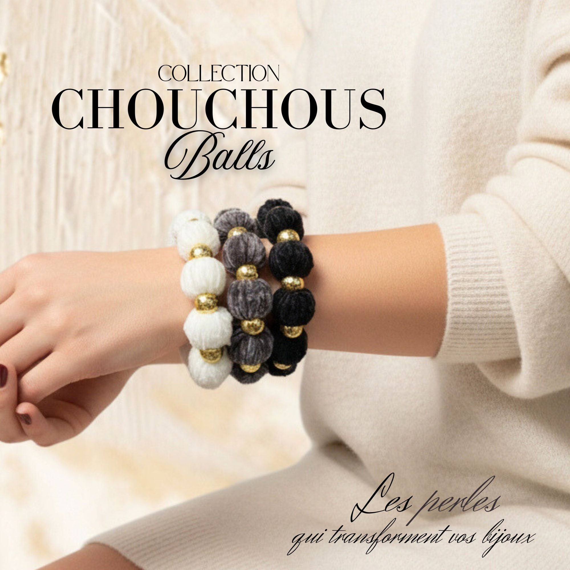 ARTSHOP Chouchou Ball 9 perle velours denim 16 mm