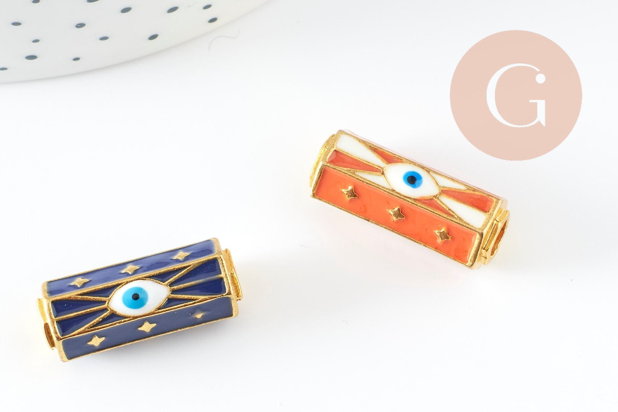 Gingerlily Perle tube talisman G9413 œil bleu laiton doré 22mm