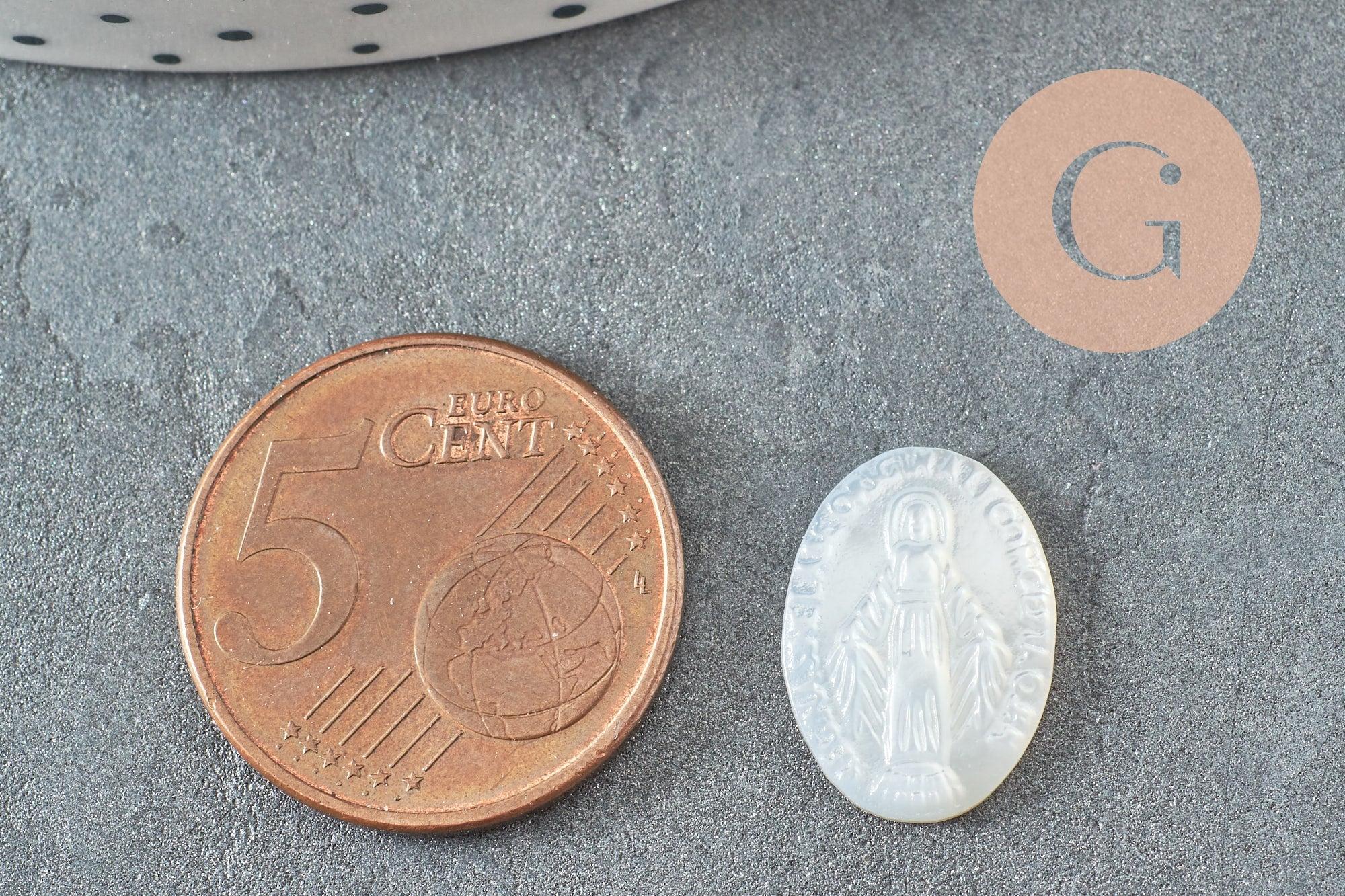 Gingerlily Cabochon ovale nacre blanche Vierge Marie 16mm x1