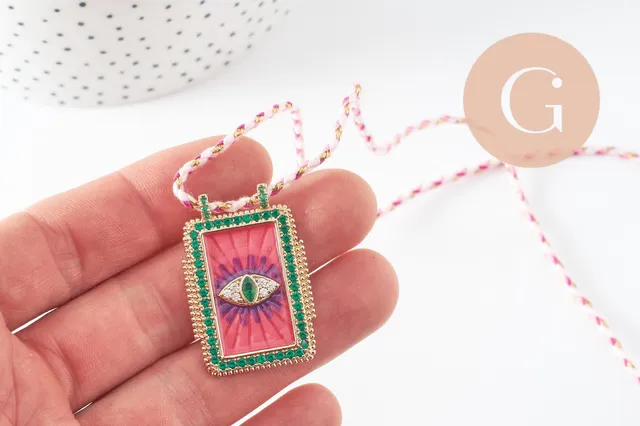 Gingerlily G9569 collier cordon médaille oeil rose vert 45cm