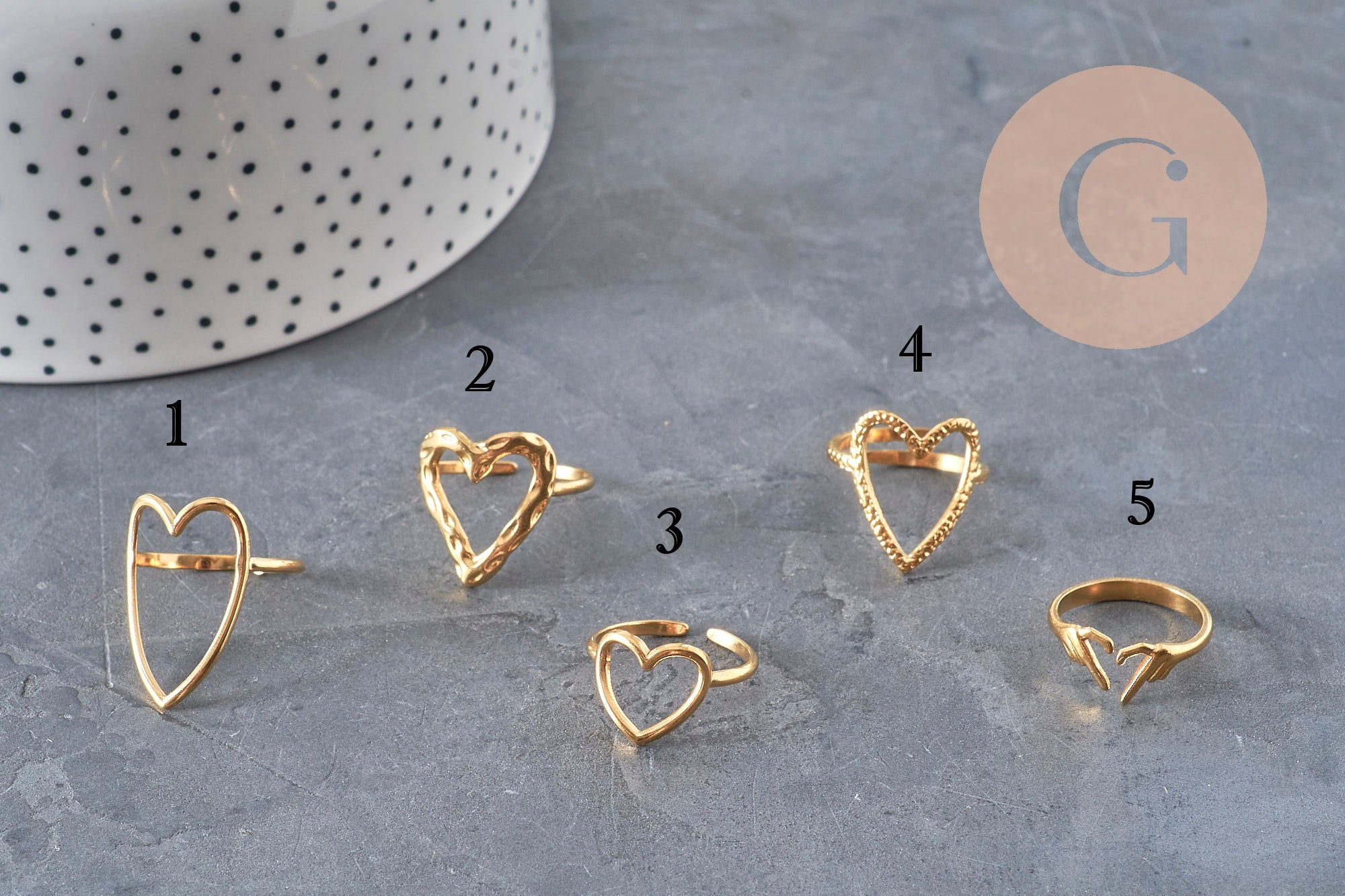 Gingerlily Bague coeur G11294 doré taille 57 support résine