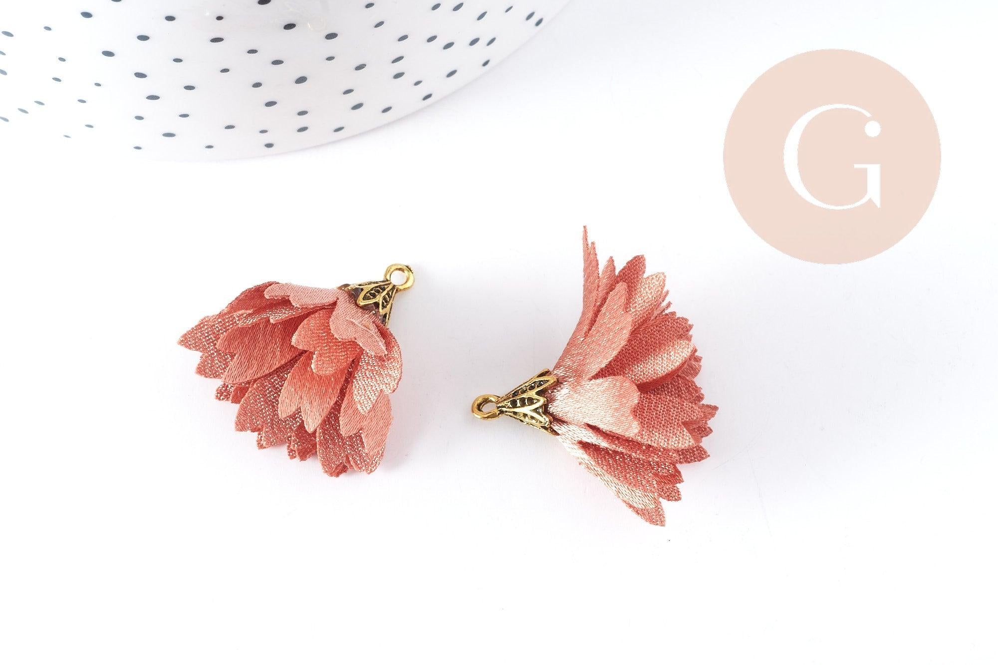Gingerlily Pendentif fleur G8990 soie rose corail lot 2