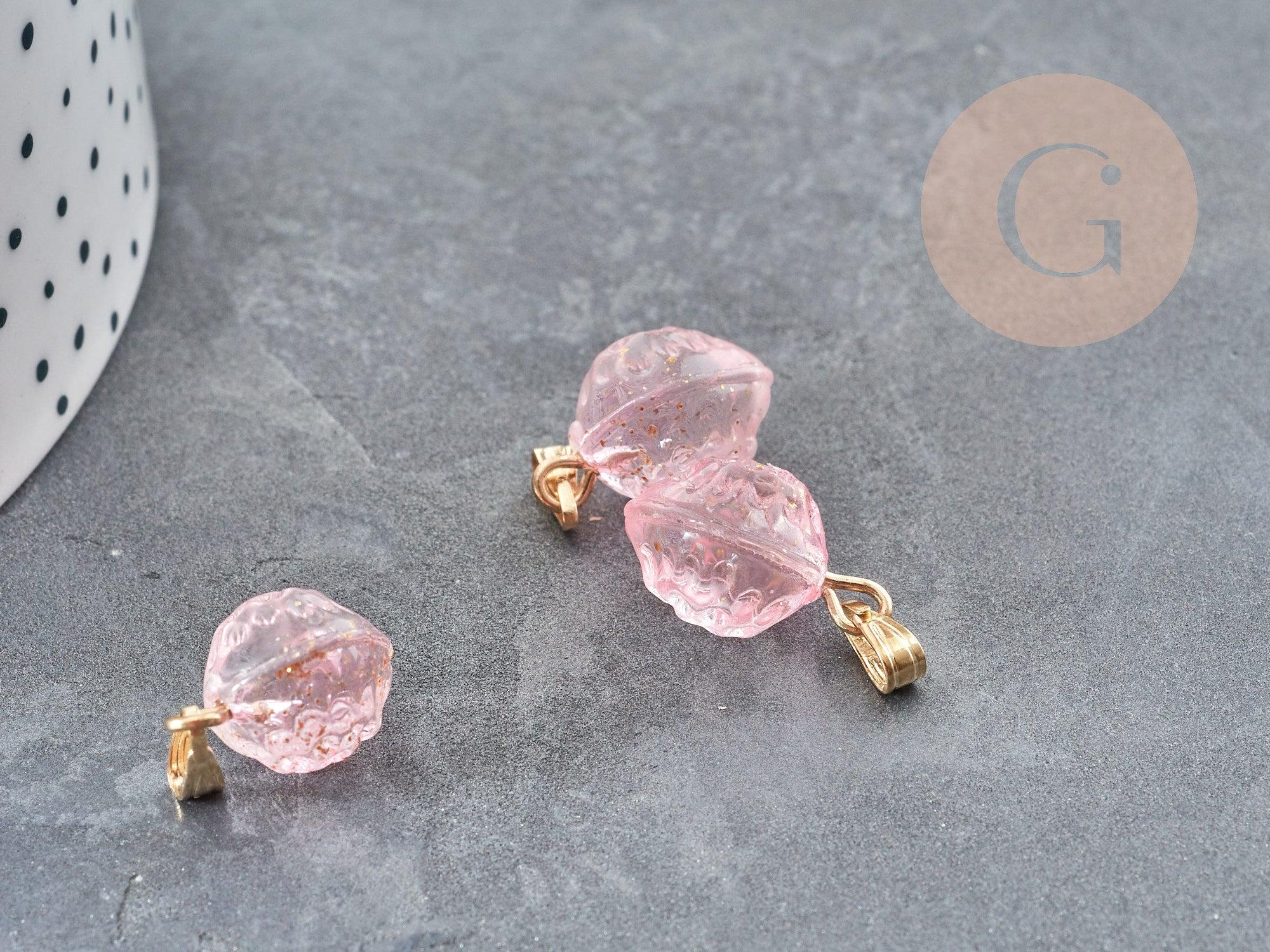 Gingerlily Pendentif fraise verre rose doré 18mm x1 G9060