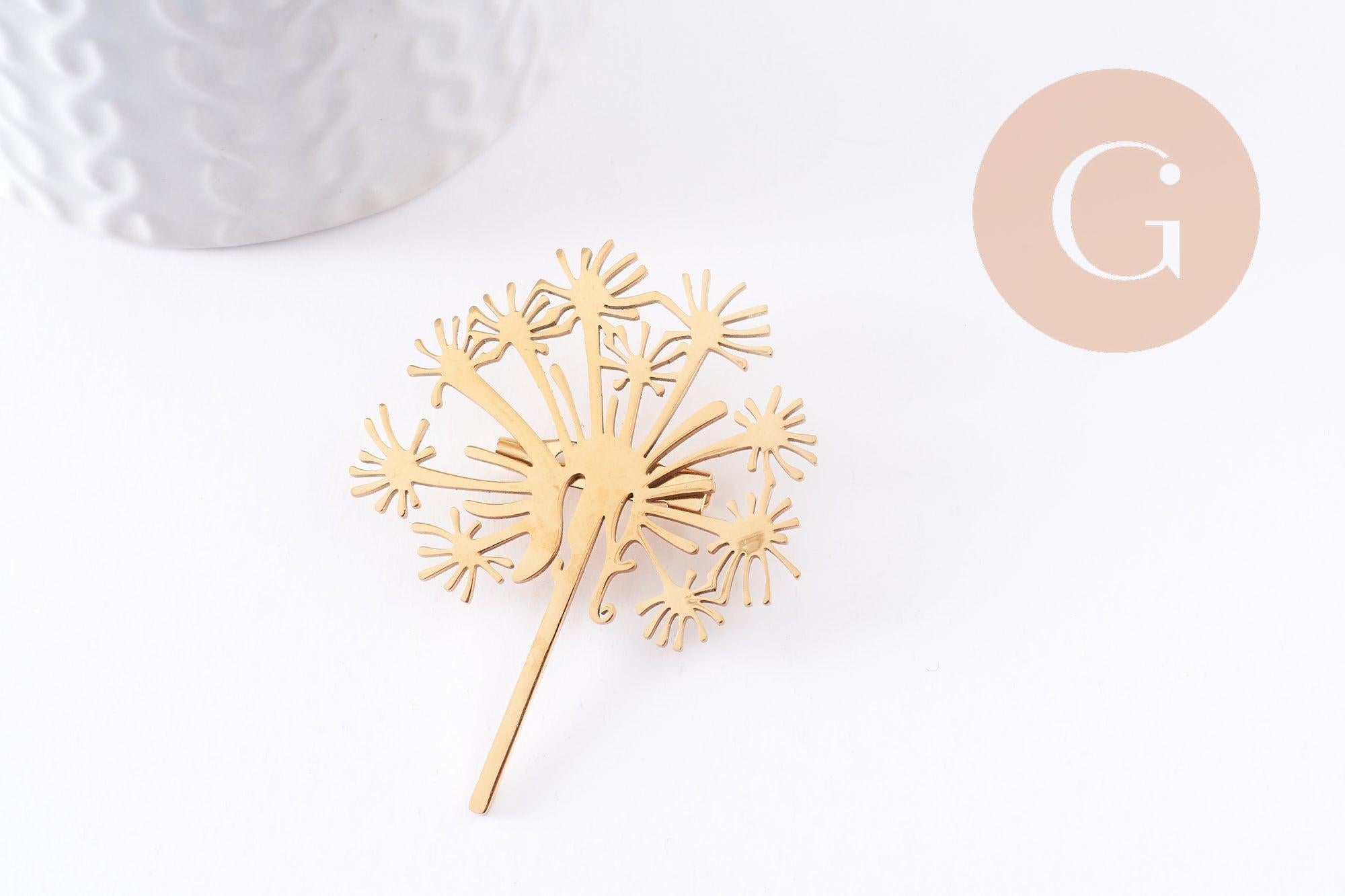 Gingerlily Broche pissenlit acier doré 52,5 mm x1