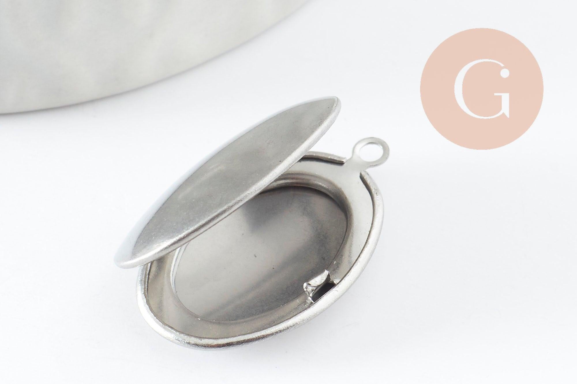 Gingerlily Pendentifs Locket ovale acier platine 24mm x1