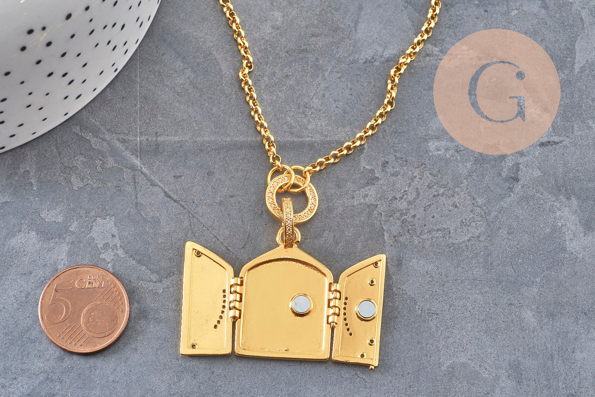 Gingerlily Collier locket lune étoiles acier doré x1