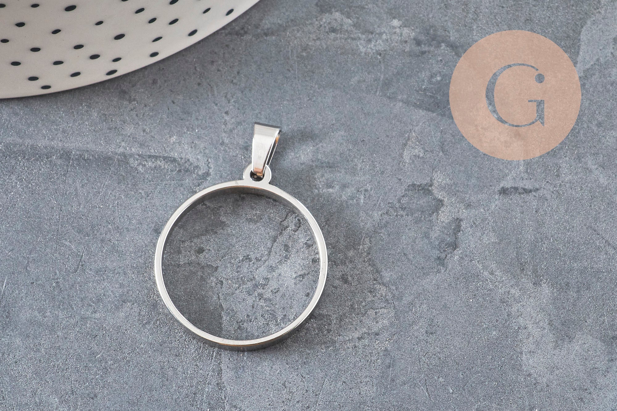 Gingerlily Pendentif rond G11187 acier platine 28mm x1