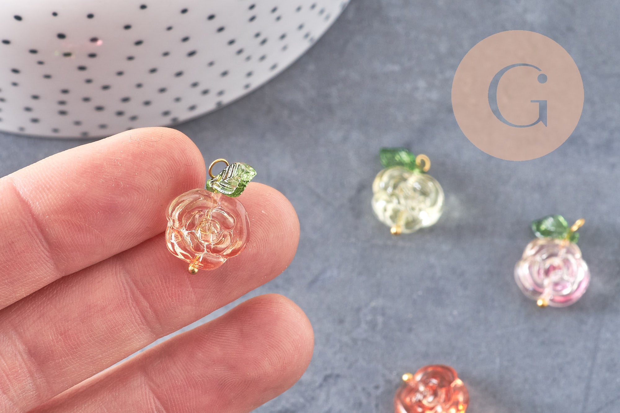 Gingerlily Pendentifs Breloque Fleur Rose Verre Doré 21.5mm x5