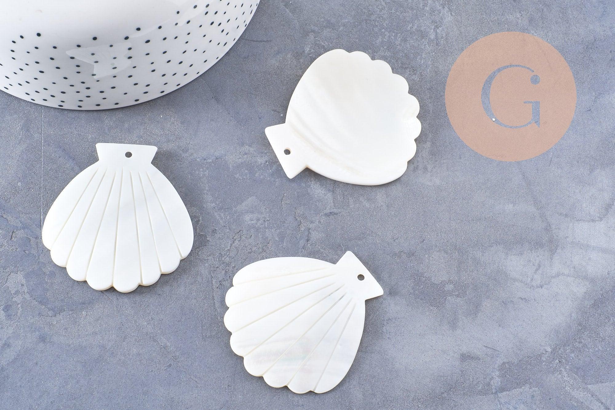 Gingerlily pendentif coquillage G10091 nacre blanche 54mm x2