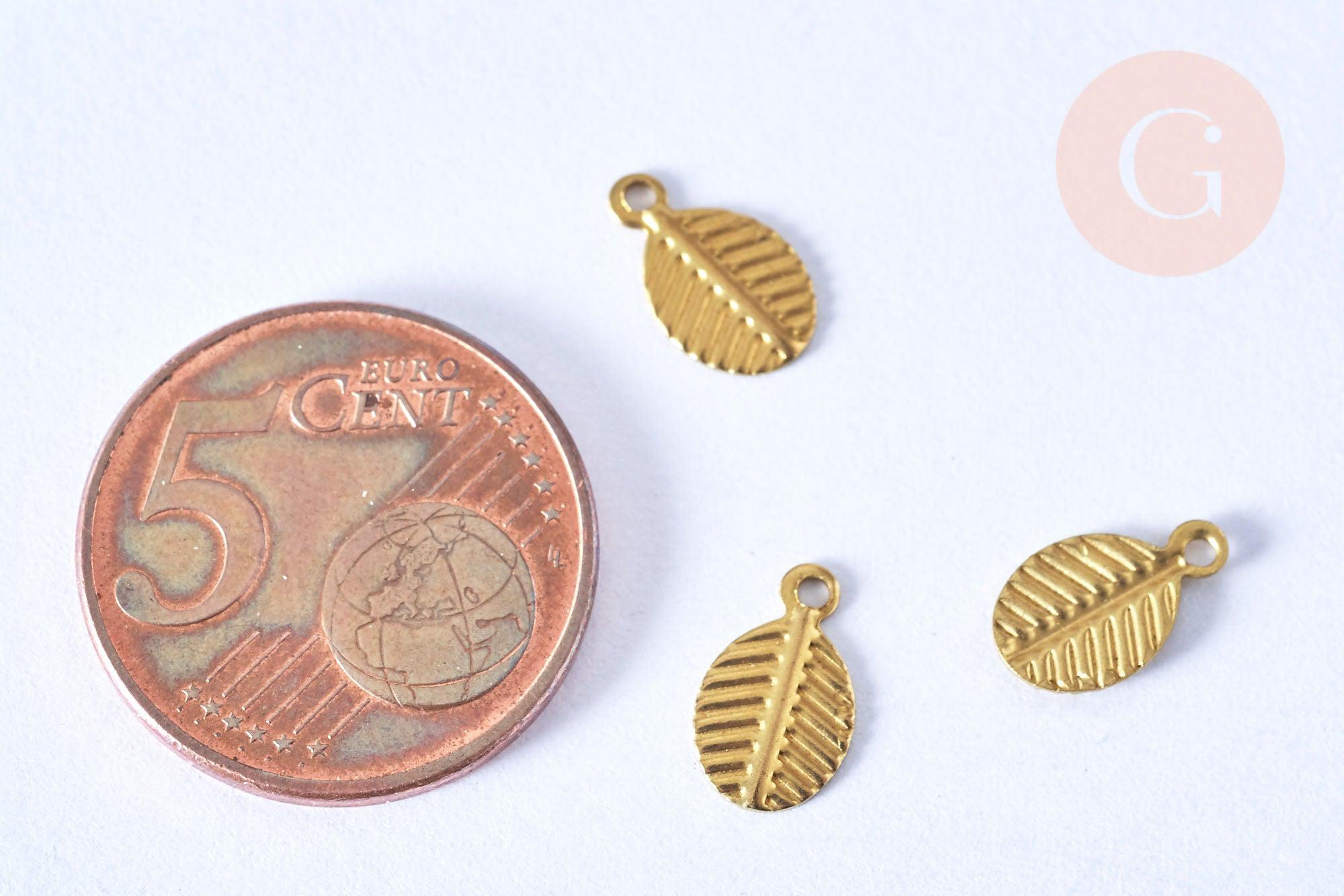 Gingerlily Breloque feuille striée 9,5mm laiton pendentif x5