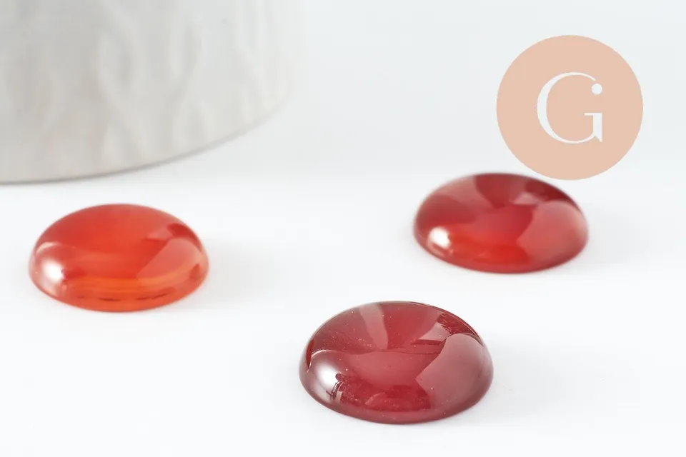 Gingerlily Perles cabochon agate orange 20mm pierre ronde