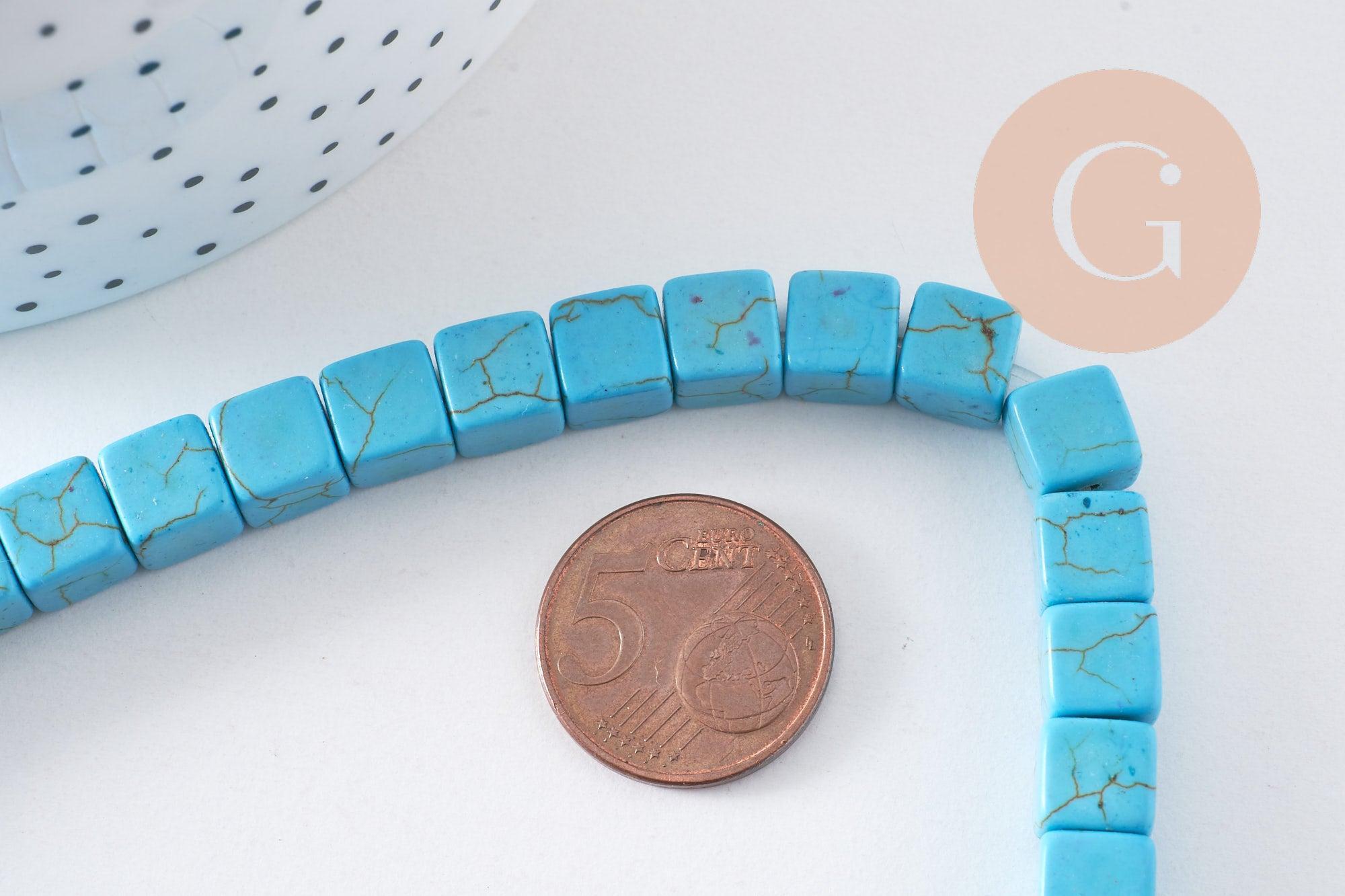Gingerlily Perles carré howlite turquoise 8mm fil 50