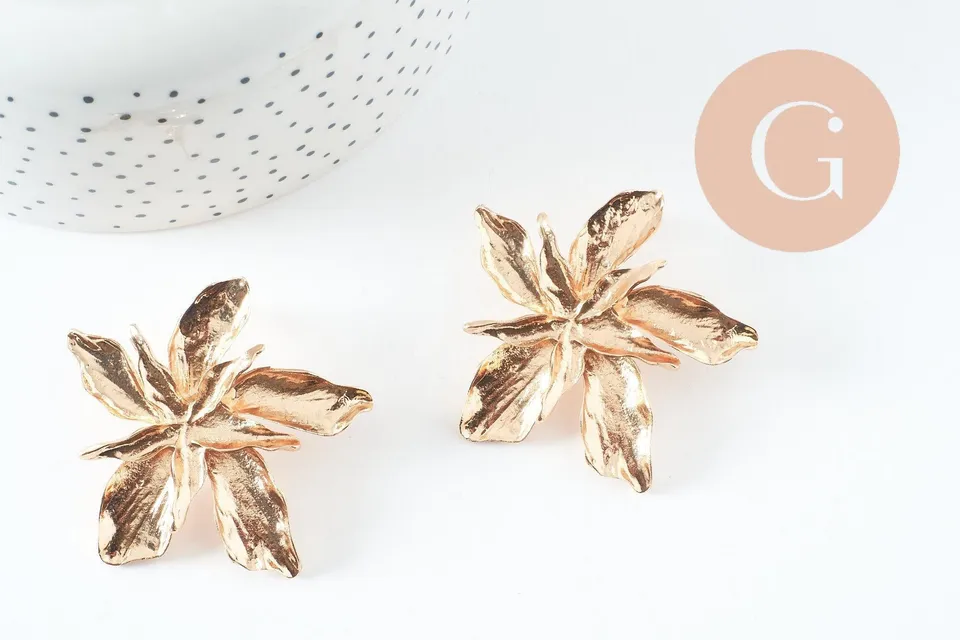 Gingerlily Boucles fleur XXL G9655 zamac doré la paire