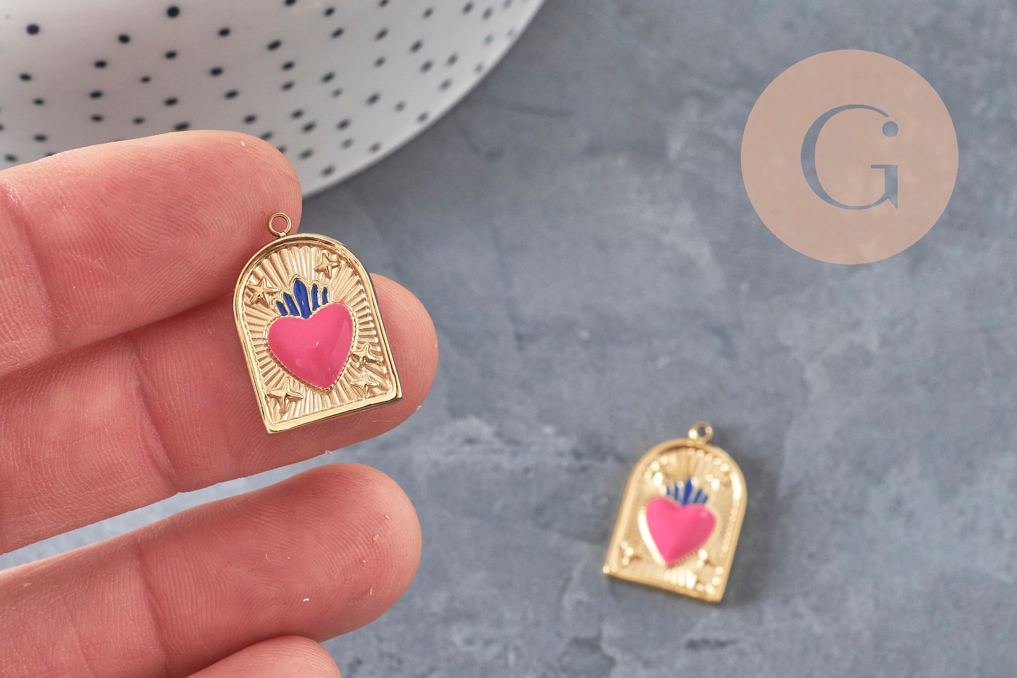 Gingerlily Arche pendentif acier doré coeur 21mm x1 grigri