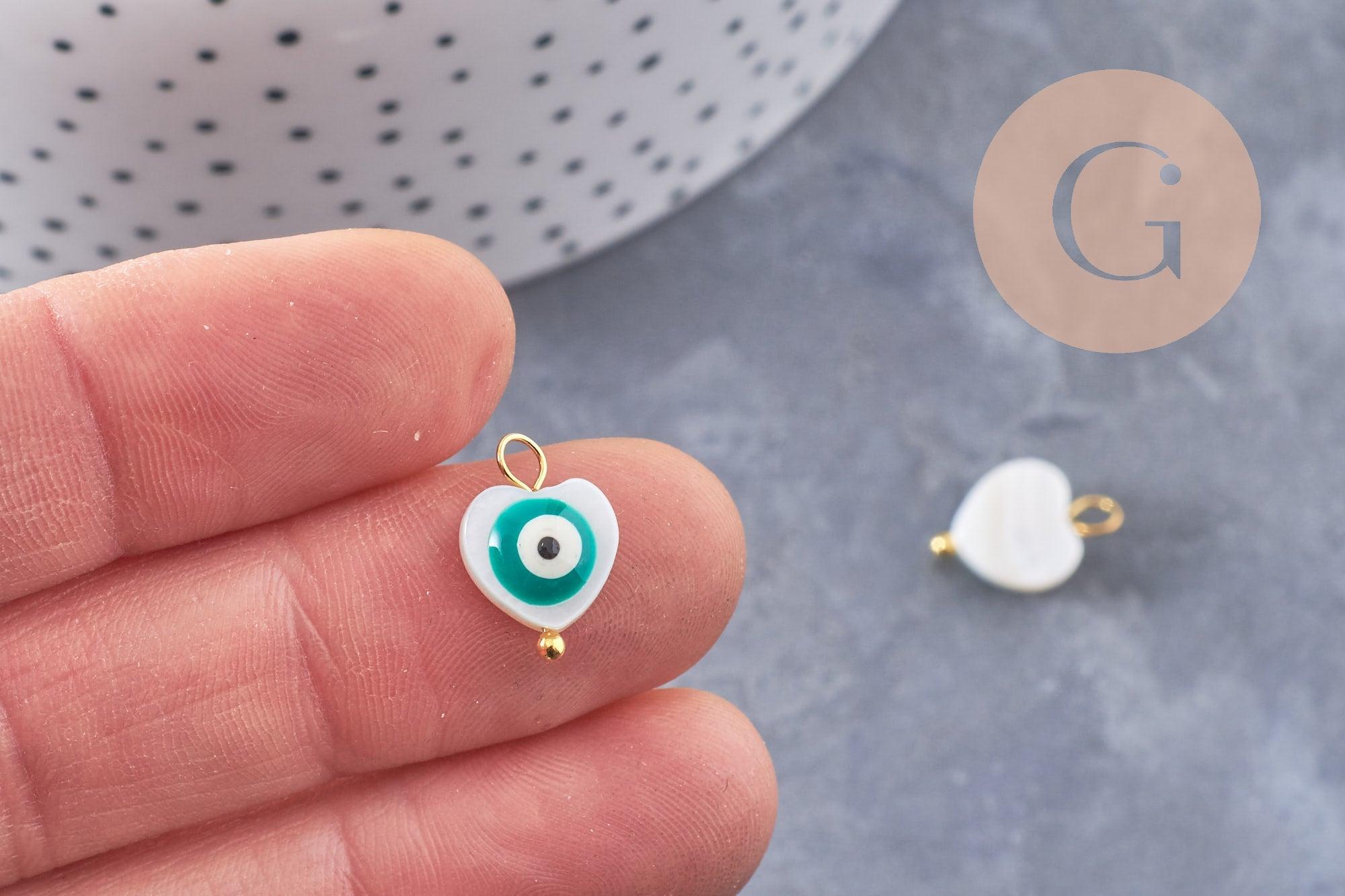Gingerlily Breloque coeur nacre oeil turquoise 15mm x2