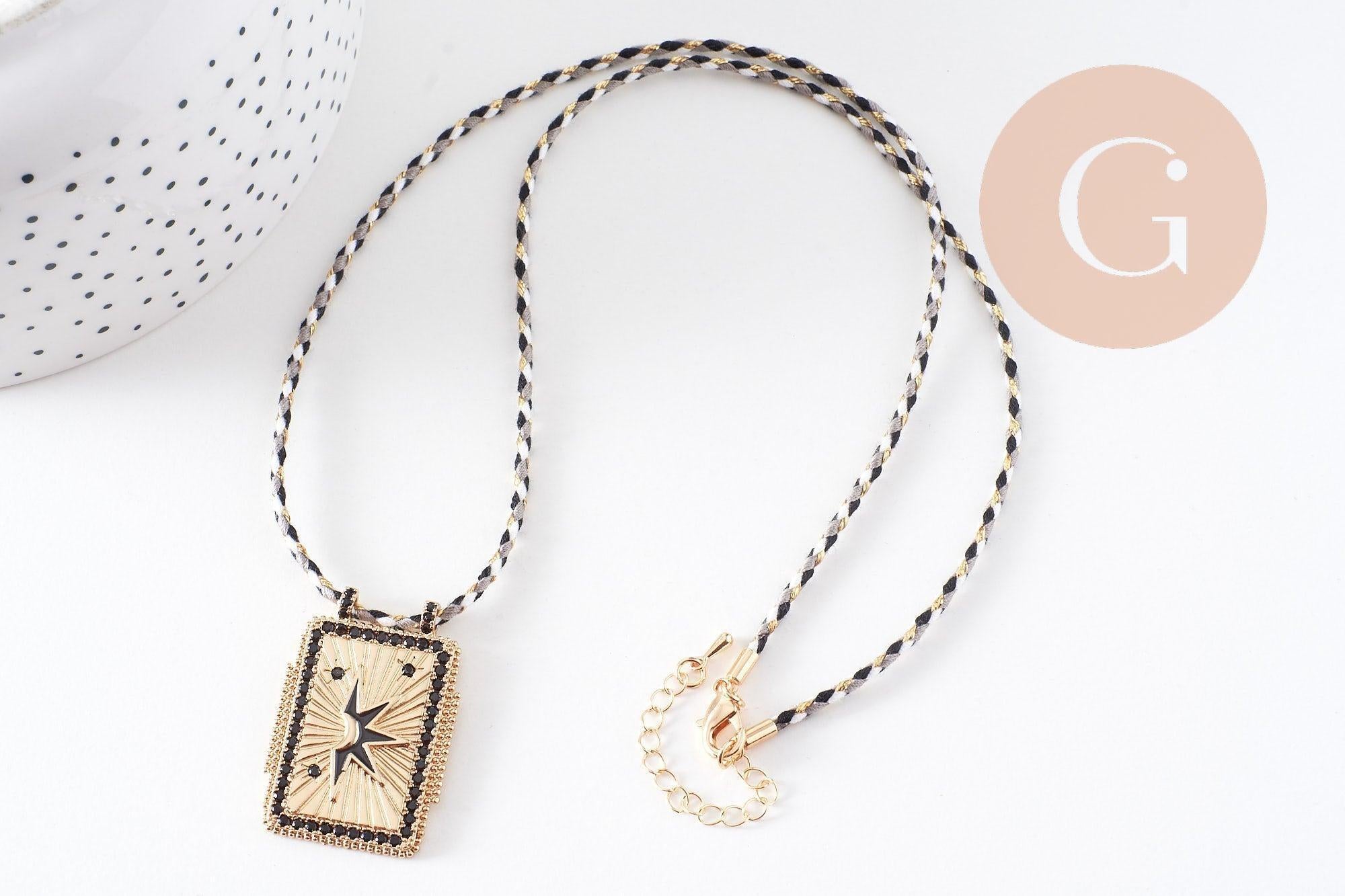 Gingerlily Collier médaille étoile G10364 cordon 45cm noir